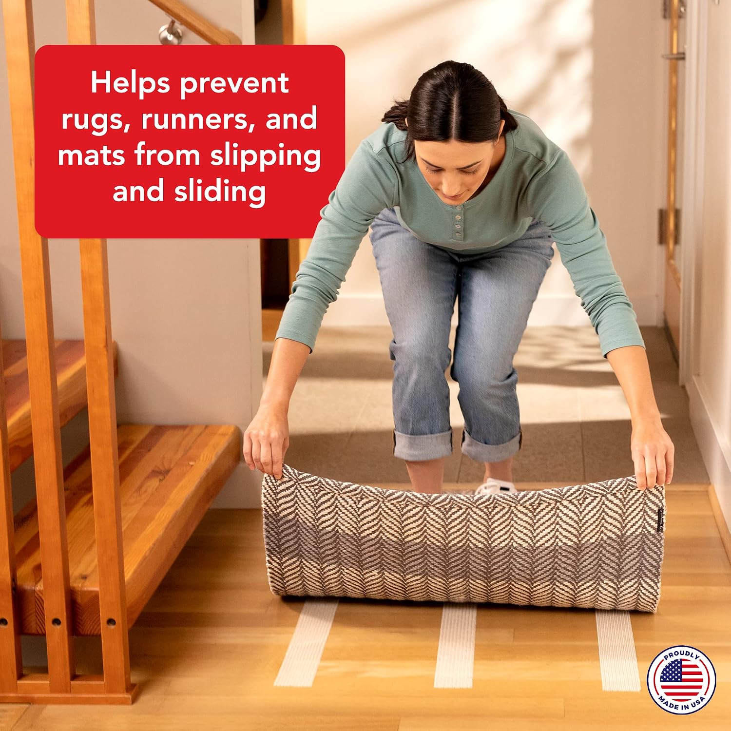 Rug Grip Rug Gripper Double Sided Non-Slip Residue Free Carpet Tape for Area Rugs and Runners - Works on All Floor Types Including Hardwood, Tile, Carpet and Vinyl (2.5in x 25ft) - Image 2