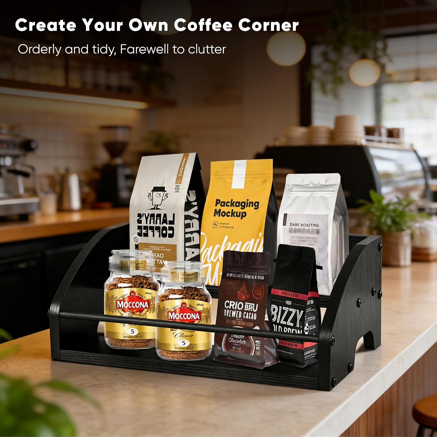 Mini Coffee Syrup Rack, 2-Tier | Syrup Bottles Holder, Liquor Bottle Display Shelf, Rustic Wooden Countertop Organizer, For Coffee Bar, Spirits, Tea - Image 4