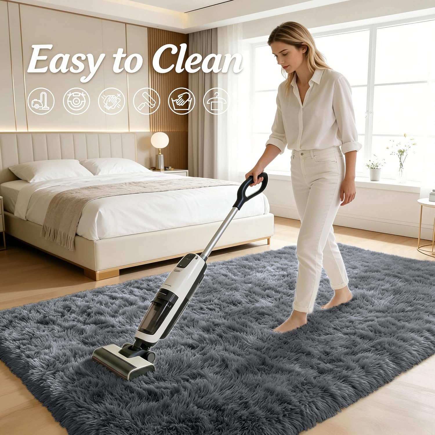 OLANLY 6x9 Machine Washable Large Area Rugs for Living Room, Bedroom, Soft Fluffy Shaggy Bedside Rug, Indoor Floor Carpet for Kids Girls and Boys, Dorms, Nursery, Home Decor Aesthetic, Grey - Image 7
