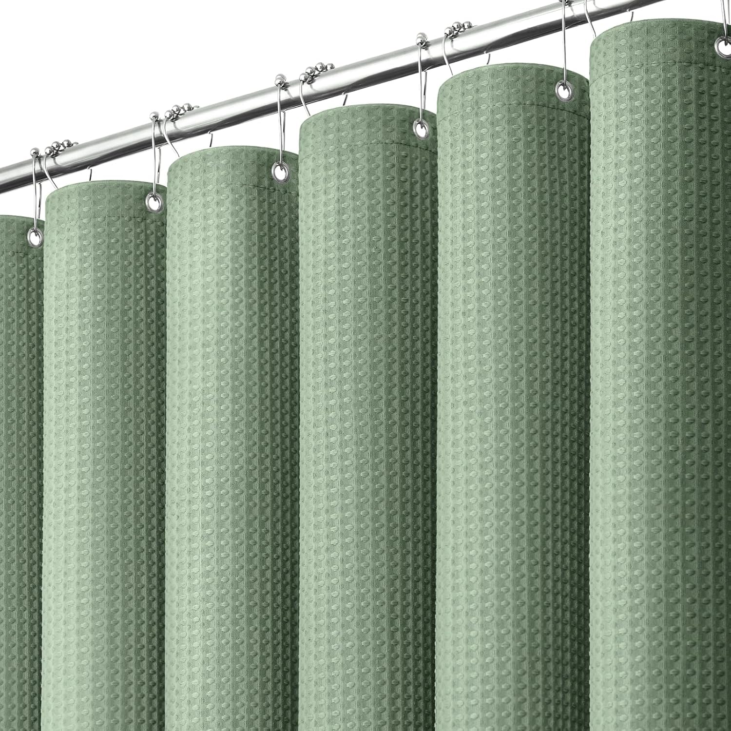Dynamene Sage Green Shower Curtain - Waffle Textured Heavy Duty Thick Fabric Shower Curtains for Bathroom, 256GSM Luxury Weighted Polyester Cloth Bath Curtain Set with 12 Plastic Hooks,72Wx72H,Green