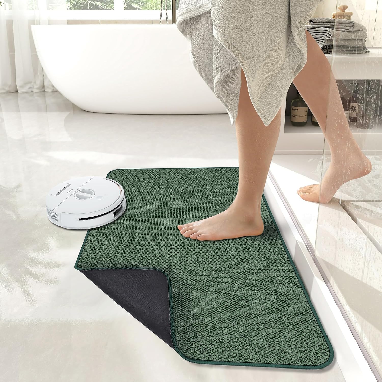 Bath Mat,Ultra Thin Bathroom Rugs,Rubber Bath Mats for Bathroom,No Slip Bath Rugs,Quick Dry,Machine Washable,Low Pile,Absorbent,Shower Outside,Sink,Home Decor Accessories.Green,1'5"x2'3"(17x27inch) - Image 6