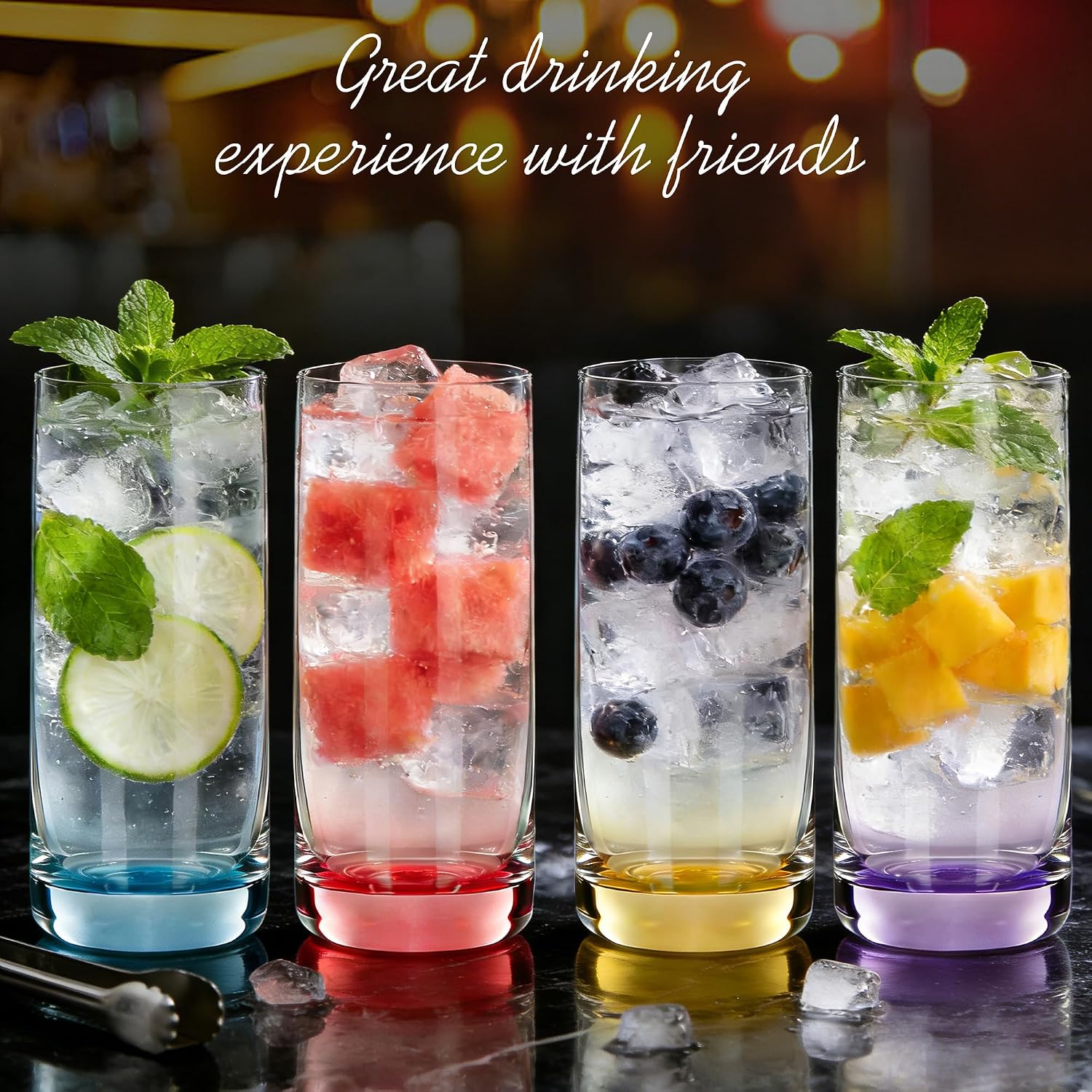 Colored Highball Glasses Set of 6,13oz Drinking Glass Cups for Mixed Drink Cocktail, Beer, Mojito, Water and Juice,Thick Tall Crystal Glassware for Kitchen, Restaurant, Home Bar and Parties - Image 9