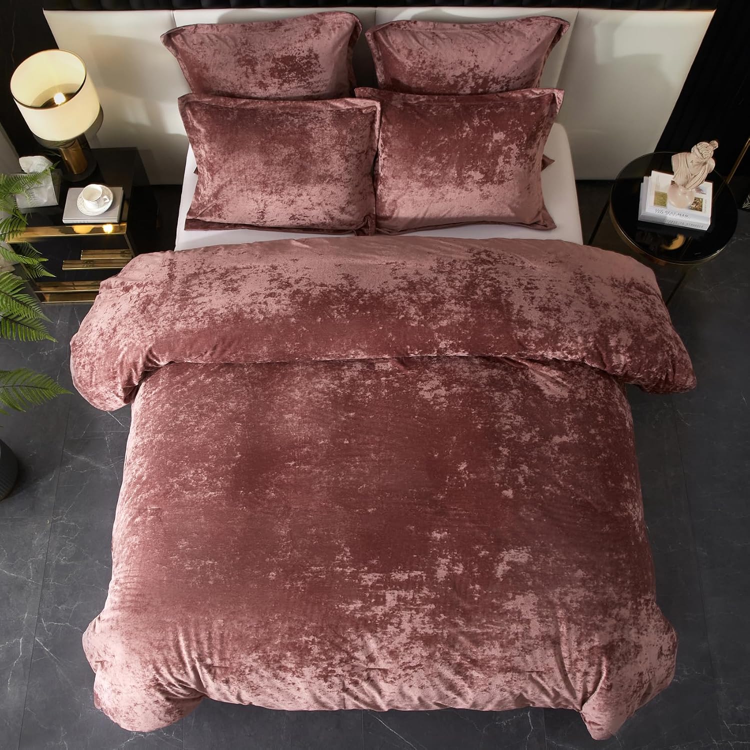 Ivellow Crushed Velvet Comforter Set Queen,Set, 5pcs Ultra SoftPink Luxury Cozy Flannel Queen Size (1 Comforter,2 Pillow Shams, 2 Euro Blush Pink - Image 7