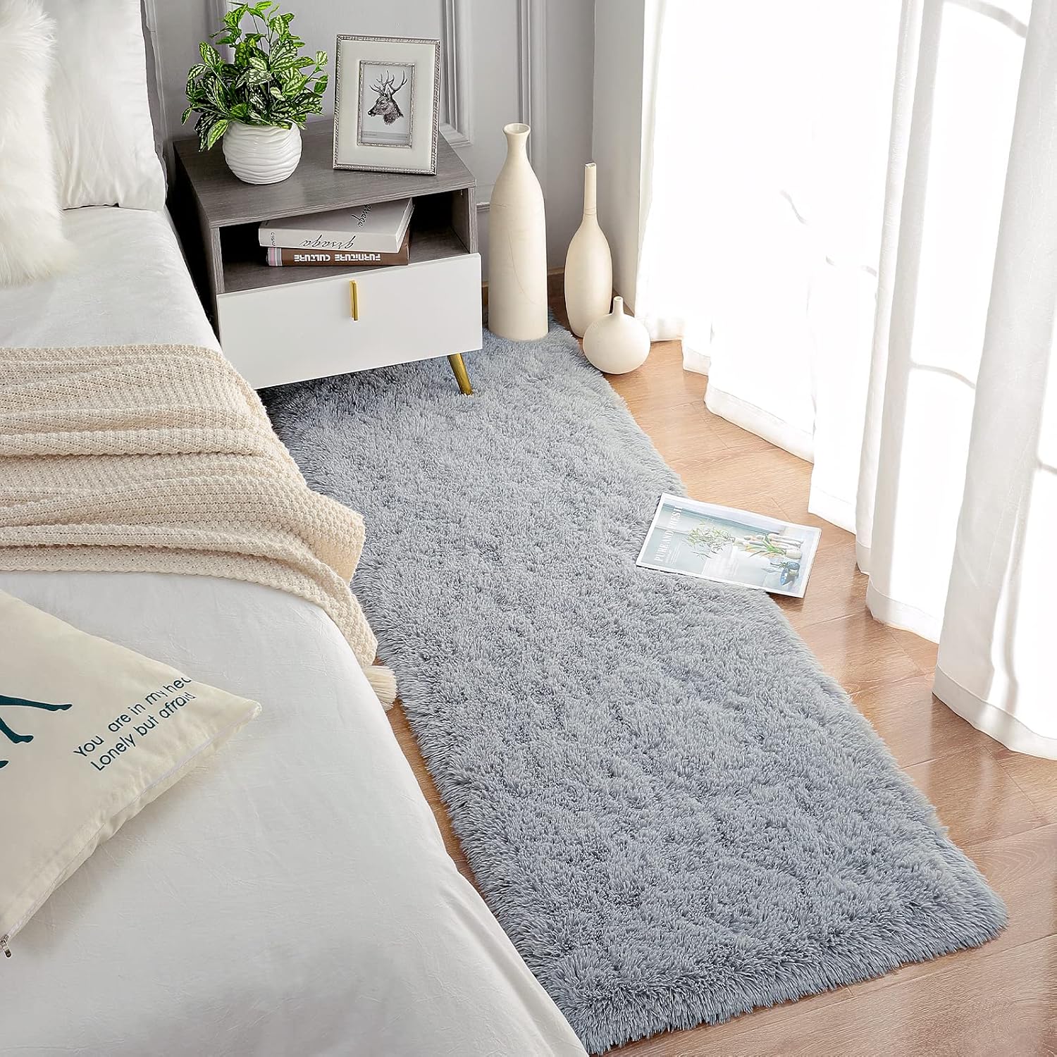 Chicrug Soft Runner Rugs for Bedroom Living Room Plush Fluffy Rug 2x6 Feet, Shag Furry Area Rug Carpet Non Shedding for Nursery Children Kids Girls Room Home Decorative, Grey - Image 7