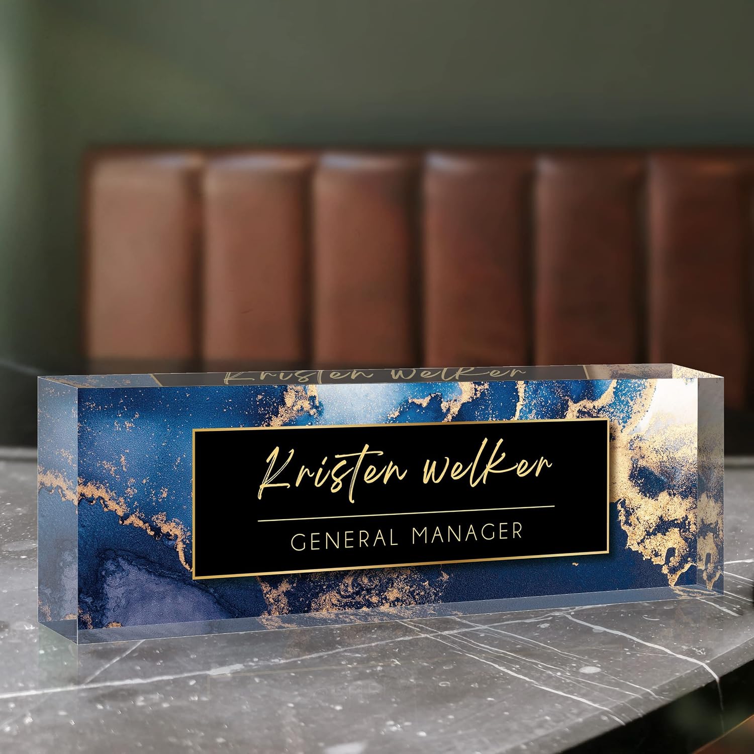 Custom Name Plate for Desk, Desk Name Plate Personalized, Office Decor for Women Men, Acrylic Desktop Accessories, Office Gifts for Coworkers Boss Teacher, Employee Appreciation Gifts (Blue Coast) - Image 5