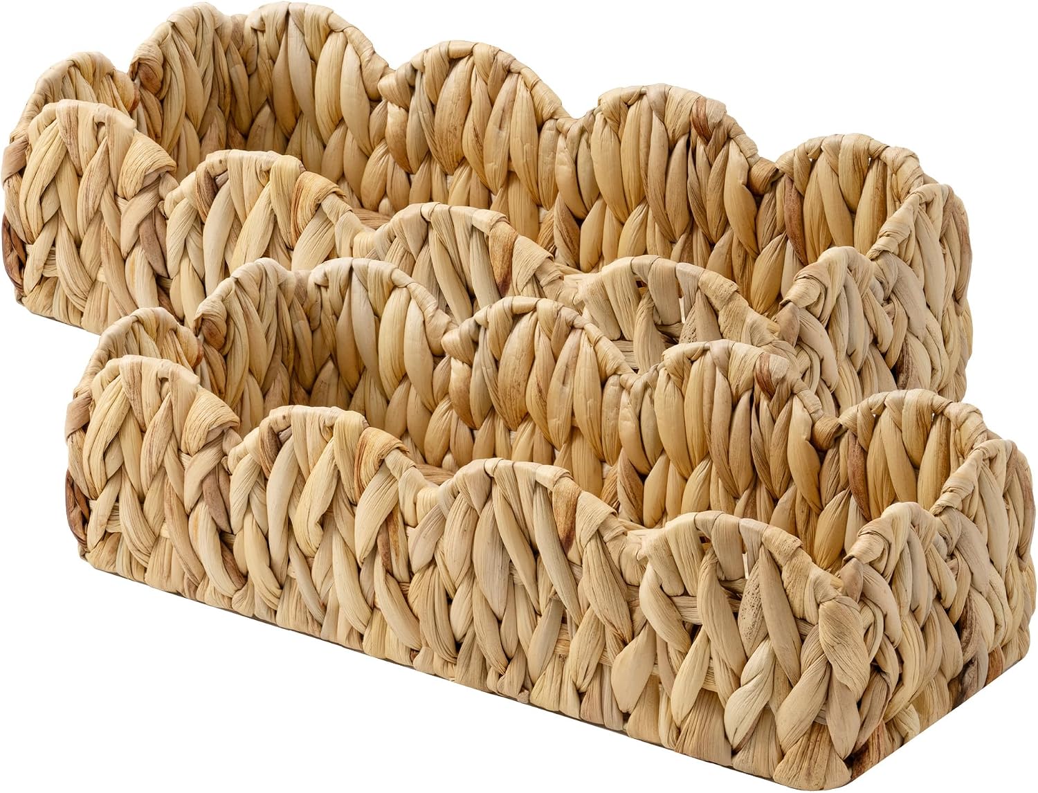 StorageWorks Water Hyacinth Small Scalloped Baskets for Bathroom Decor, Wicker Toilet Paper Basket for Back of Toilet Basket Tank Topper, Decorative Bathroom Baskets for Organizing and Storage, 2 Pack