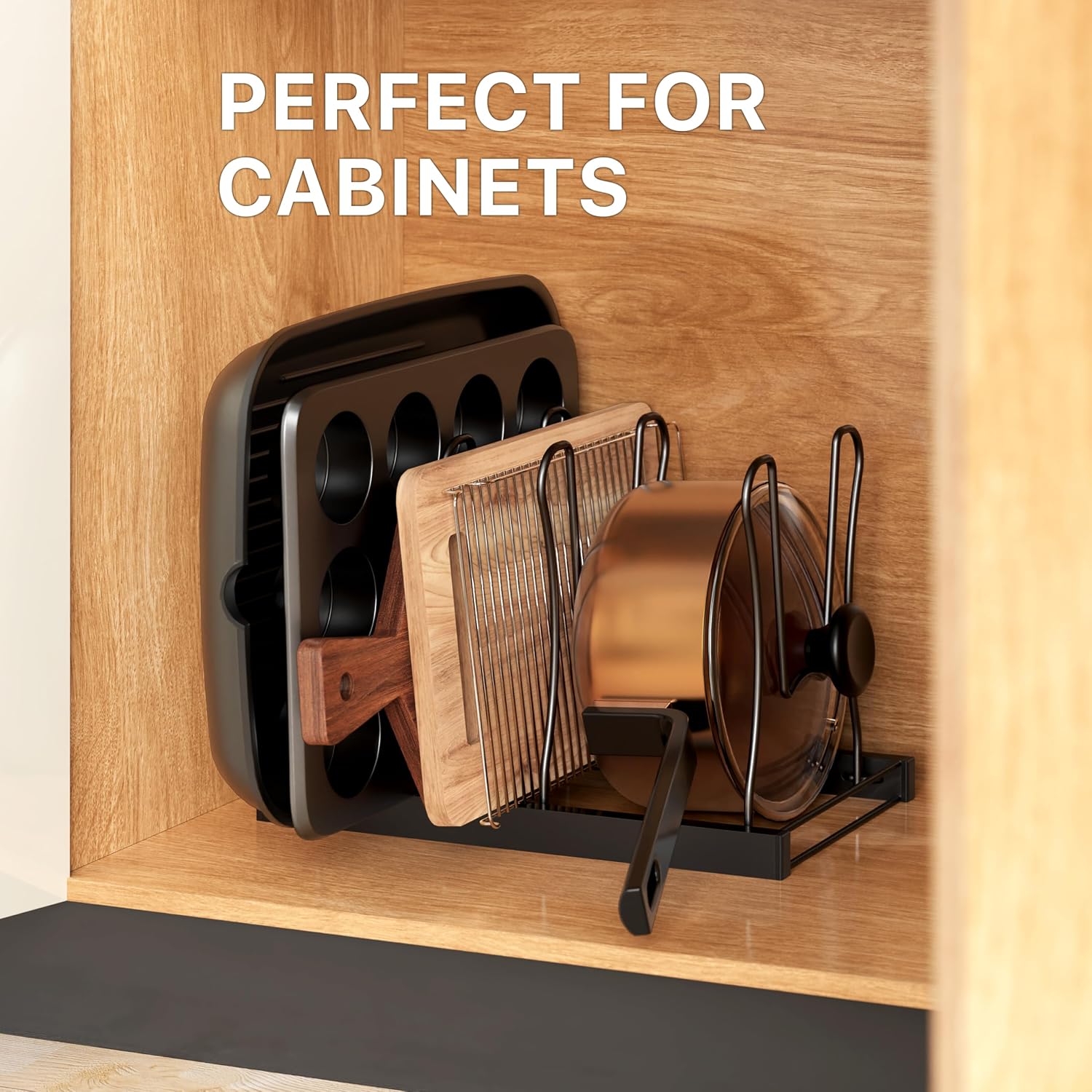 SIMPLE HOUSEWARE 5 Compartments Height Adjustable Pan Organizer, Black - Image 7