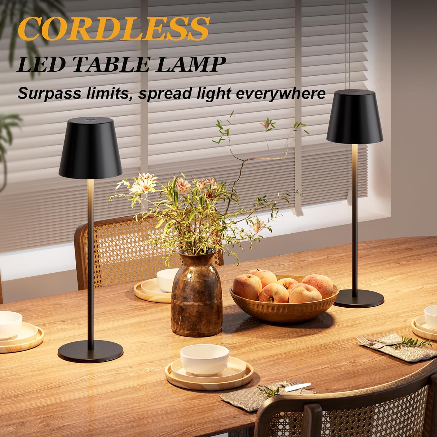Kakanuo Cordless Table Lamp Rechargeable Black - KK 2 Pack 5000mAH Battery Operated Lamp for Counter, 3 Color Stepless Dimming Wireless Lamp for Dining Kitchen, Outdoor Patio, Touch Control - Image 4