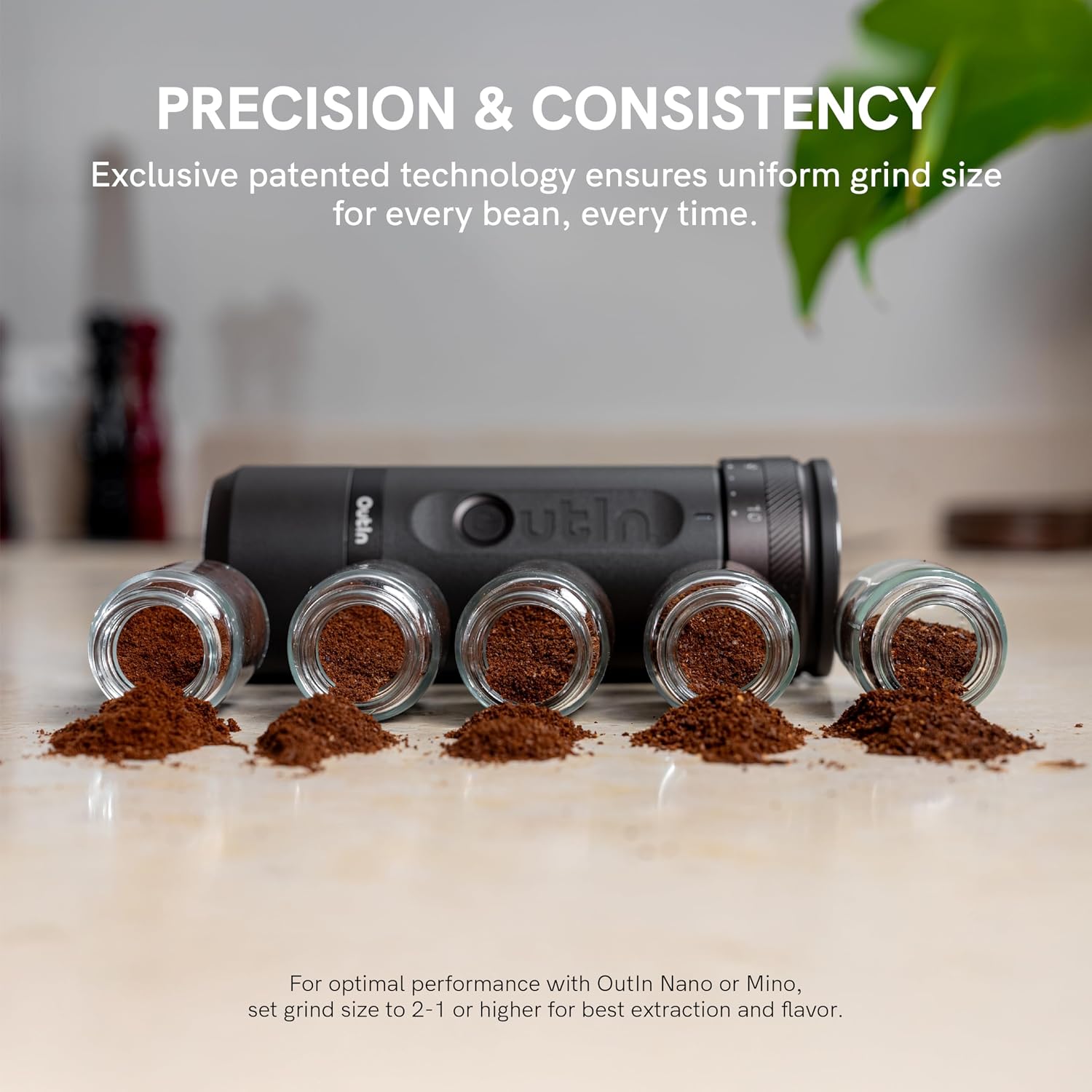 OutIn Nano Portable Electric Espresso Machine with Fino Portable Electric Coffee Grinder, Brown & Grey - Image 6