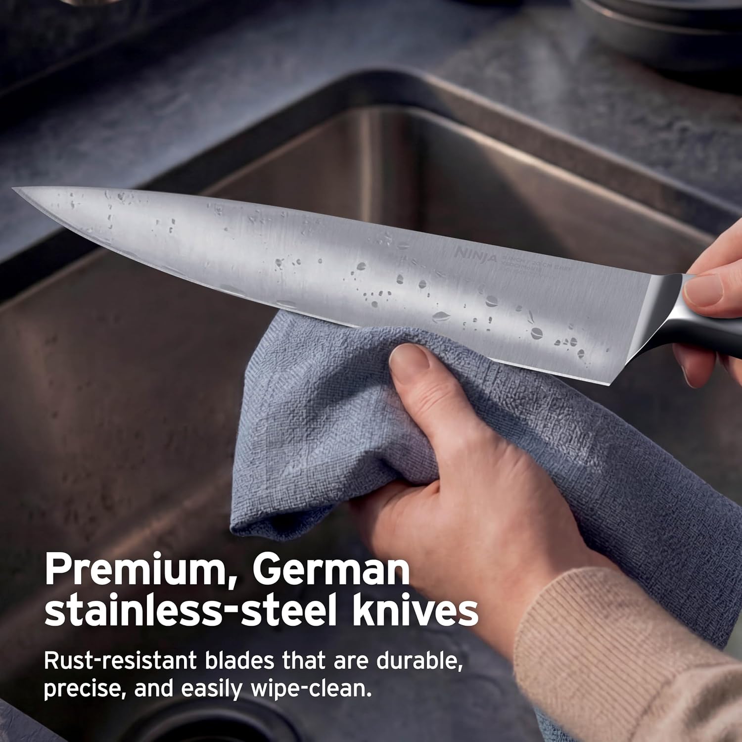 Ninja NeverDull® 10-Piece Premium German Stainless Steel Knife Set, Space-Saving Removeable Sharpener, 10-Year Guarantee, Razor Sharp Knives, NeverDull Technology, NK32010BK1, Black - Image 7