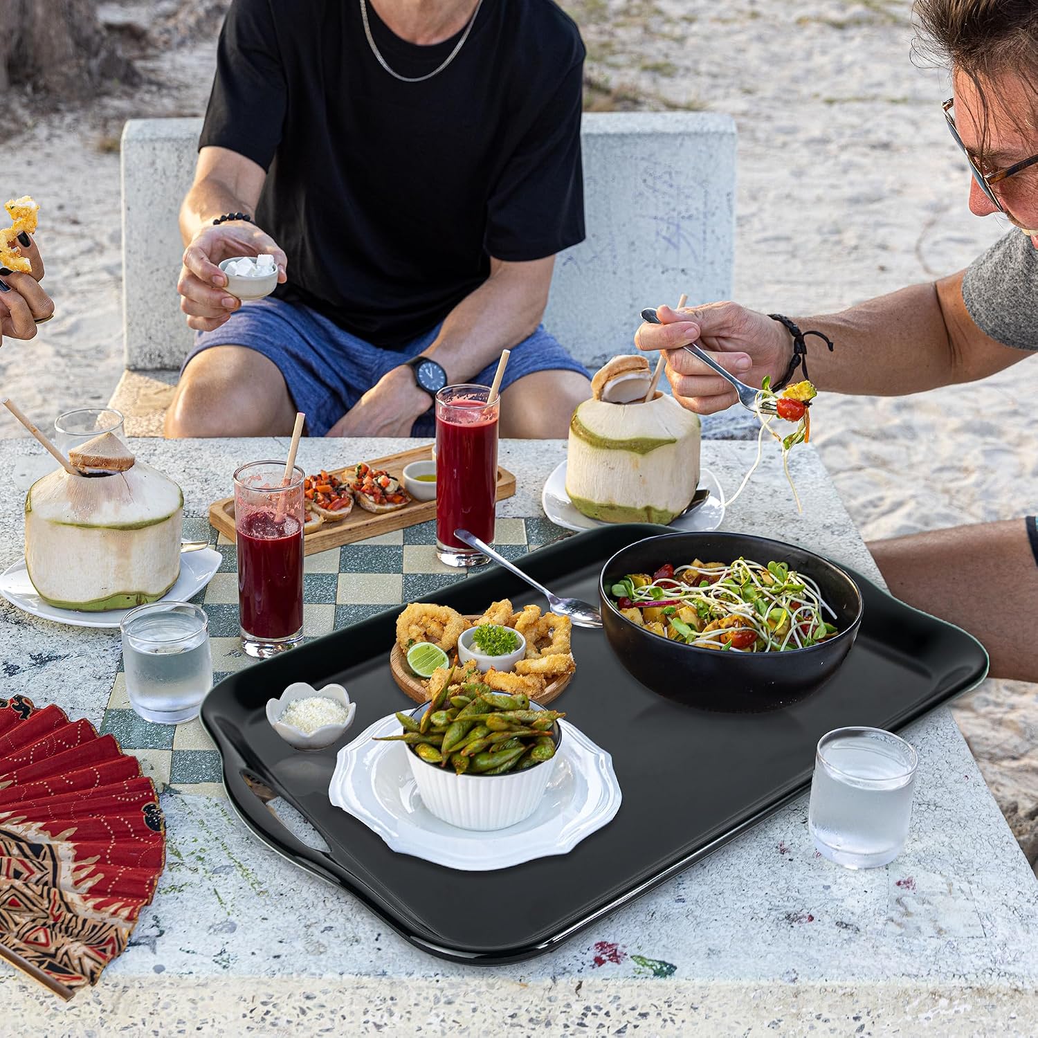 Czlizdyt 17.5 x 12’’ Large Melamine Serving Tray with Handles, Set of 2 Rectangular Melamine Serving Platters, Dishwasher Safe Trays for Eating, Appetizer, Charcuterie, Snack, Fruits, Desserts, Black - Image 7