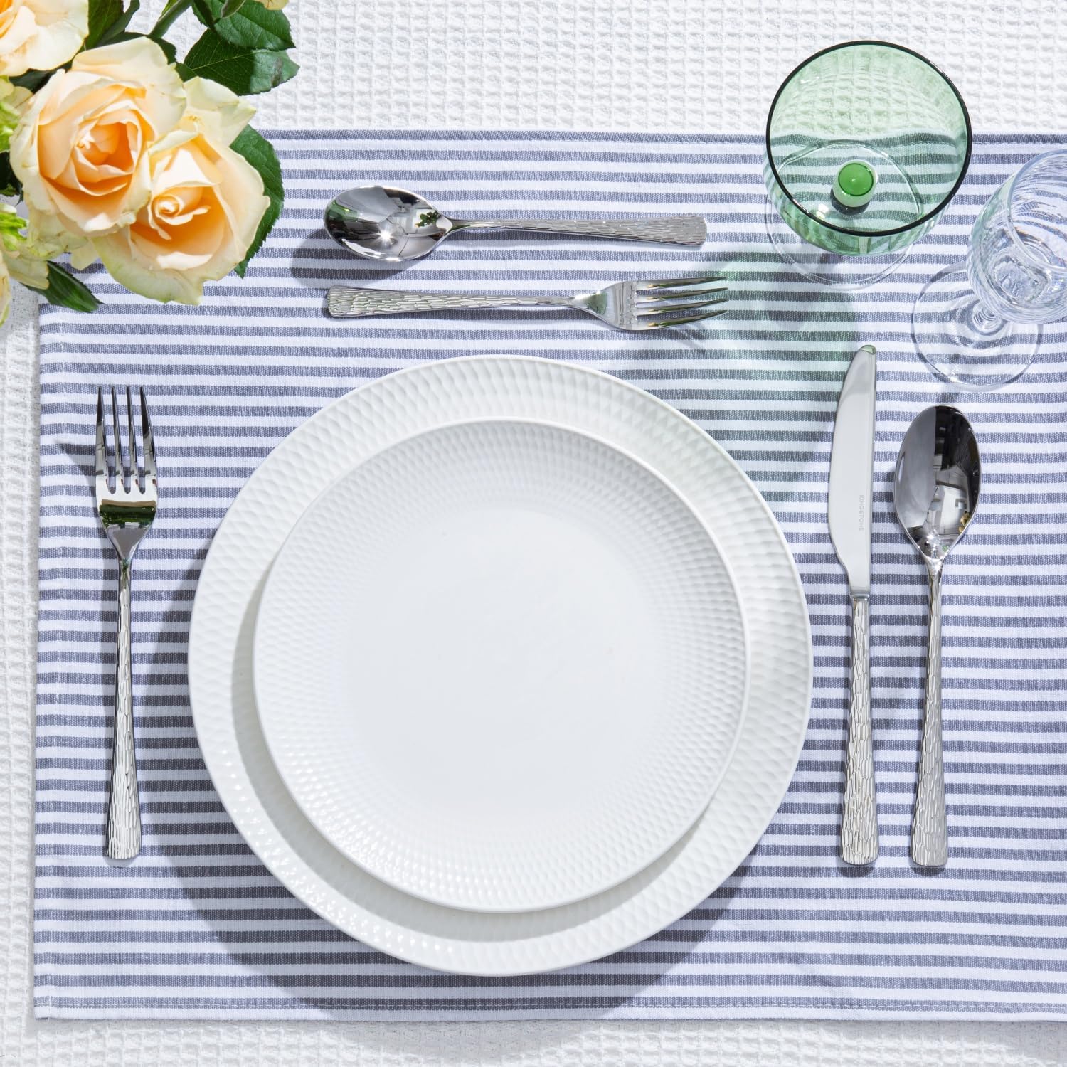 KINGSTONE Hammered Silverware Set, 20-Piece Flatware Set, 18/10 Stainless Steel Premium Cutlery with Unique Ripple Handles Design Mirror Polished - Dishwasher Safe - Image 8