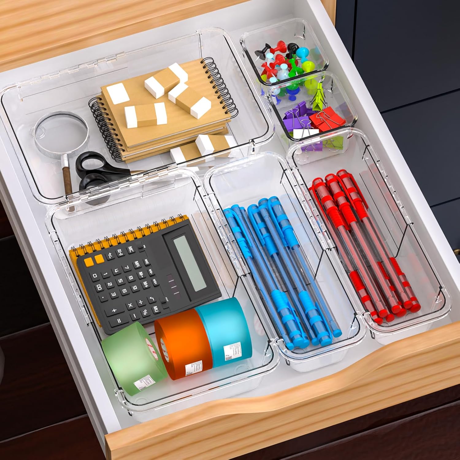 25 Pcs Clear Drawer Organizer, Adjustable Drawer Storage Box, 3-Size Desk Drawer Organizer, Acrylic Storage Bins for Makeup, Cosmetic, Kitchen Utensils, Bedroom Dressers Tool Organizer for Gadgets - Image 6