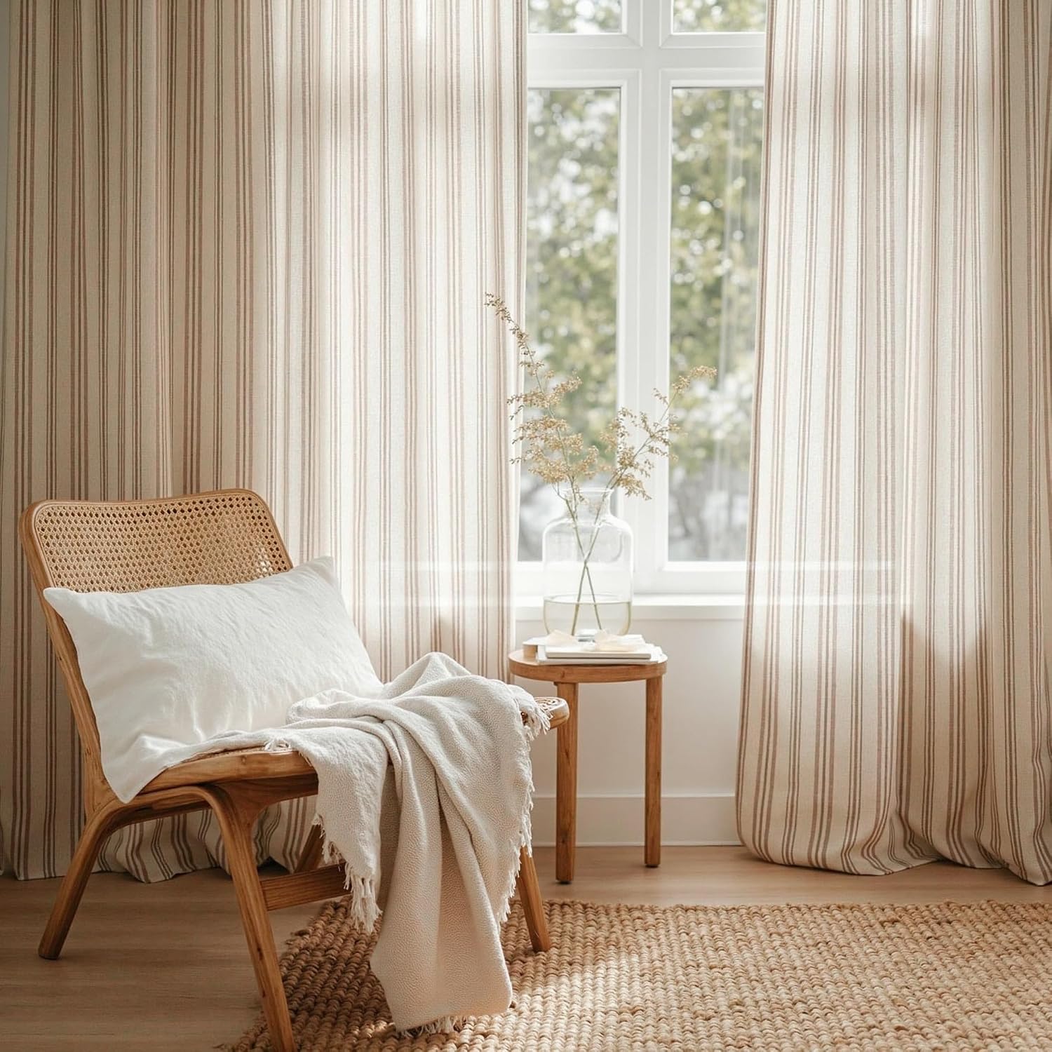 MYSKY HOME Taupe Striped Linen Curtains 84 Inches Long Light Filtering Neutral Curtains for Bedroom Living Room Farmhouse Rustic Cottage Core Tan Ticking Patterned, Grommet, 2 Panels, 52" Wide - Image 2