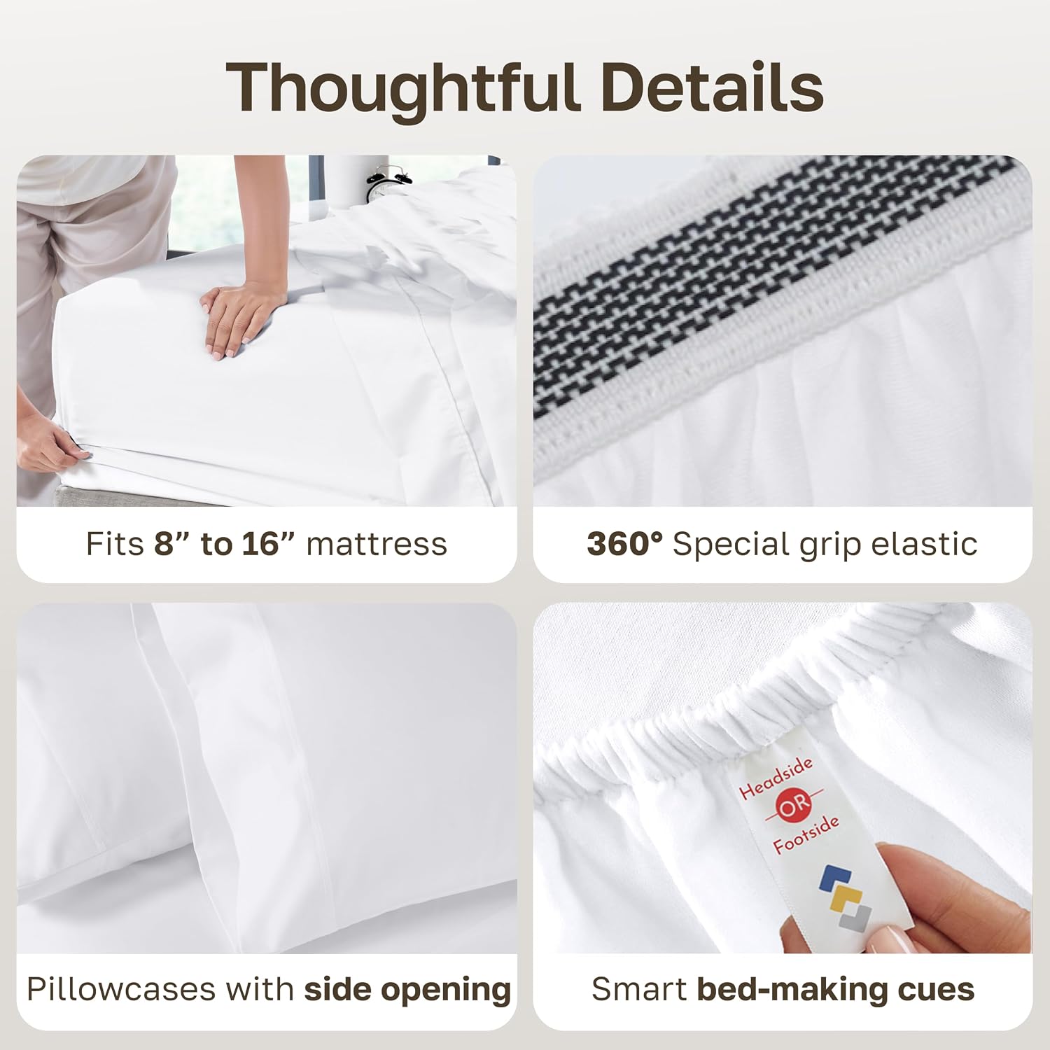 California Design Den Luxury 800 Thread Count 100% Cotton Sheets for Queen Size Bed - Soft Sateen,Deep Pockets for a Snug Fit, Durable Bedding Set - White Sheets - Image 5