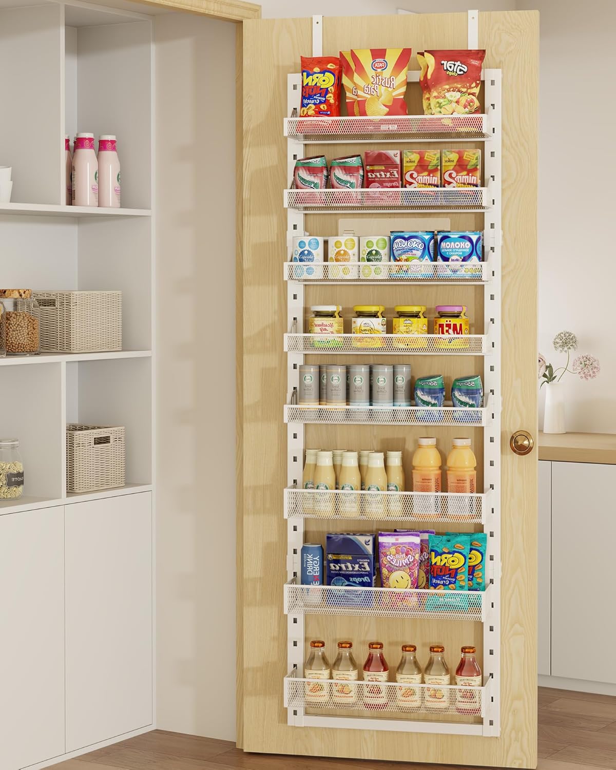 8 Tier Pantry Door Organizer, 2 IN 1 Over the Door Pantry Organizer with Metal Adjustable Baskets,Spice Rack Wall Mount or Door Organizer, Door Spice Rack for Pantry - Image 2