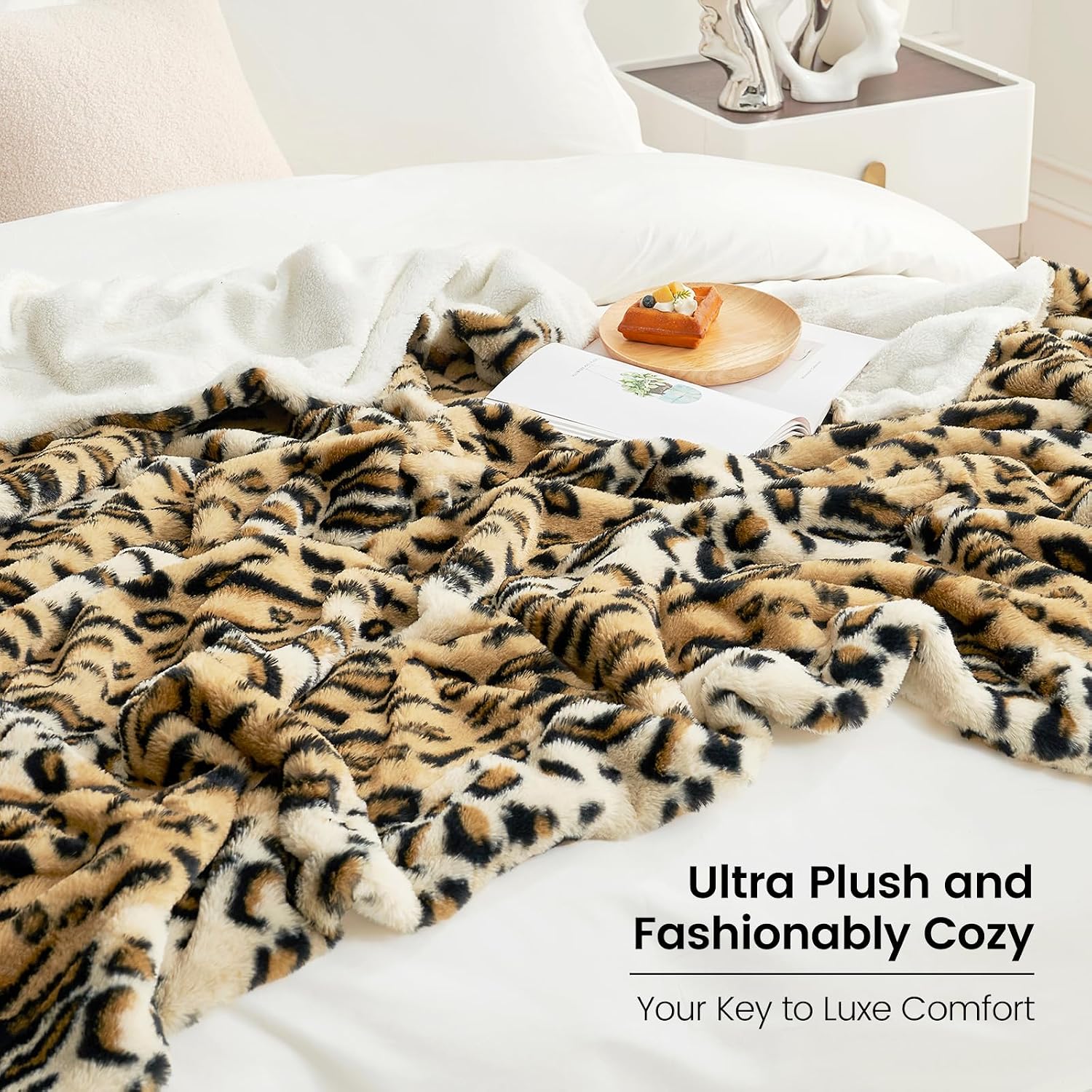 Cozy Bliss Luxury Faux Fur Throw Blanket Leopard Print, Non Shedding Double Sided Sherpa Blankets Super Soft Fluffy Thick Warm Throws Home Decor for Couch Bed Sofa Women,50"*60"Inches Brown Leopard - Image 7