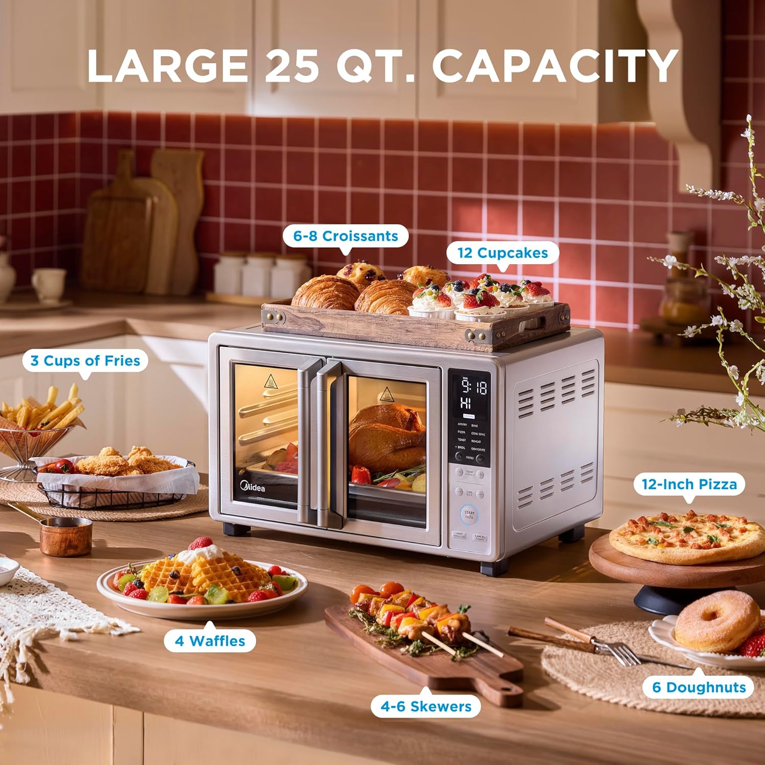 Midea Flexify Slim 8-in-1 French Door Toaster Oven Air Fryer Combo, Compact Countertop Oven with Infrared SpeedHeat, 25 Quart Capacity, Stainless Steel - Image 7