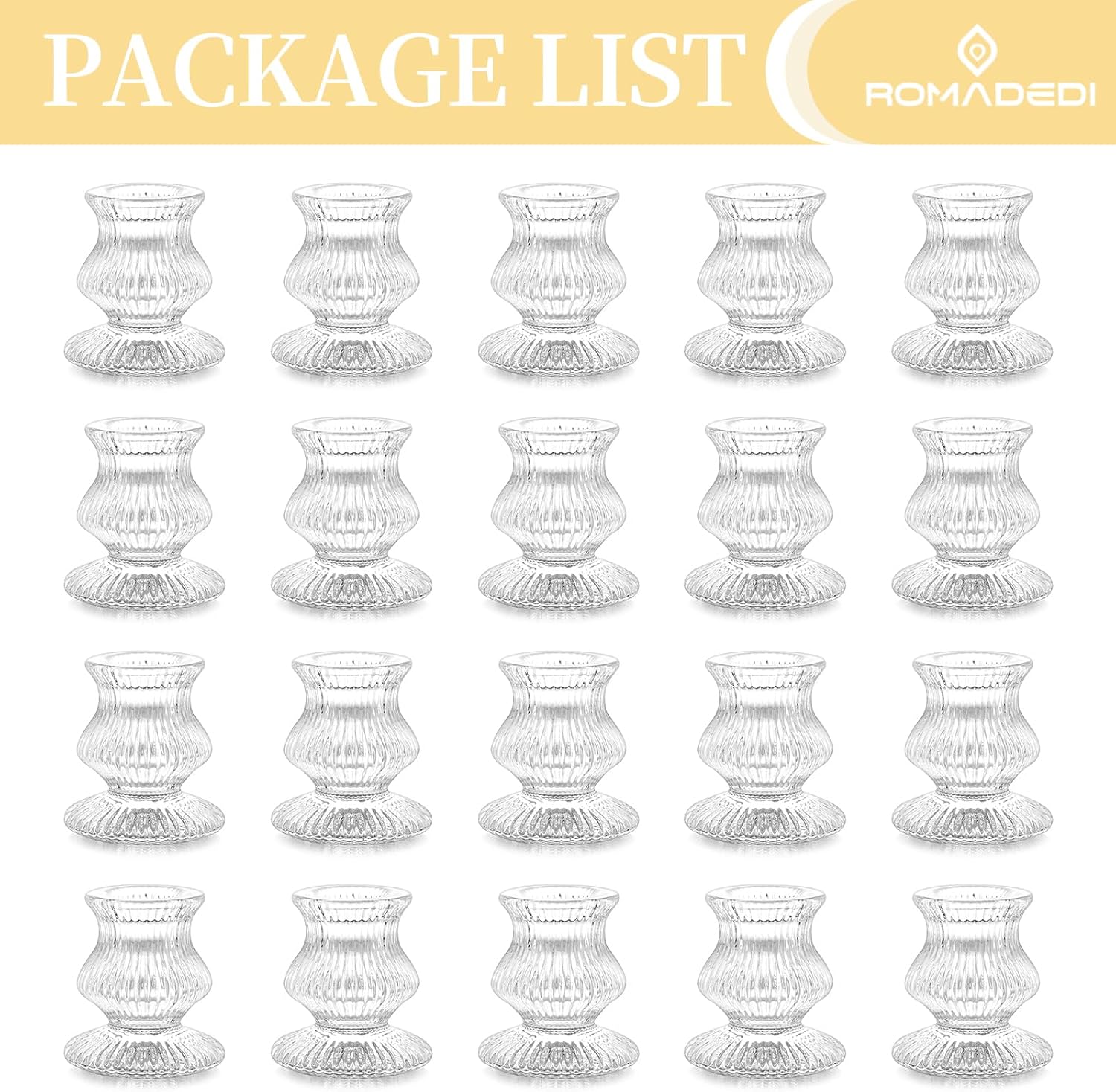 Romadedi Glass Candle Holder for Candlestick - 20 Pcs Clear Small Tapered Candle Holder Decor Bulk Wedding Table Centerpiece for Candle Sticks Christmas Party Living Room Dinner Advent - Image 6