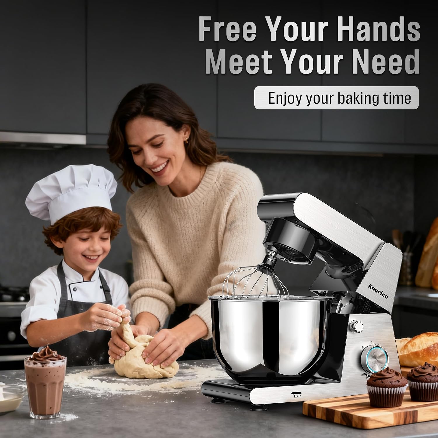 6.5QT Tilt-Head Stand Mixer, Heavy Duty Pro 10-Speed Electric Mixer, Stainless Steel Cladding & Bowl with Dough Hook, Wire Whisk and Flat Beater for Home Baking, Bread, Cake, Pizza Dough - Image 9