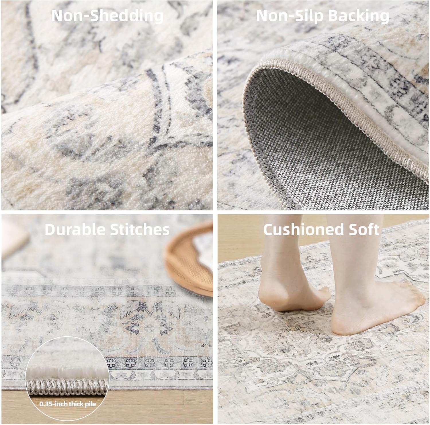 8x10 Area Rugs for Living Room: Washable Rug Non Slip Low Pile Soft Faux Wool Non Shedding Vintage Boho Large Carpet Rugs for Bedroom Dining Room Kitchen Nursery Under Table Home Office Farmhouse - Image 4