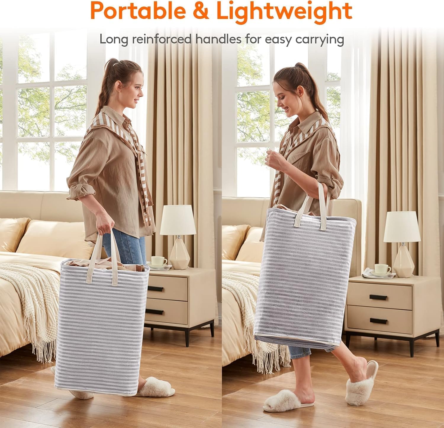 Lifewit 2 Pack Laundry Basket 80L Each, Collapsible Clothes Hamper with Reinforced Handles, Freestanding Waterproof Design for Bedroom and Laundry Room, Grey 160L Total - Image 3