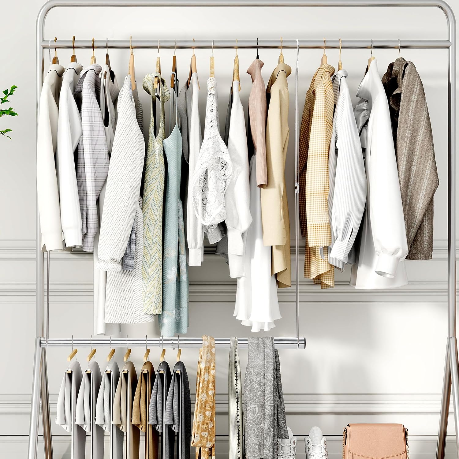 STORAGE MANIAC Hanging Closet Rod, Adjustable Width and Height Closet Hanging Organizer, Space-Saving Clothes Hanging Bar, Closet Extender Hanging Rod Double Closet Hanging Rod, 2 Pack Chrome - Image 9