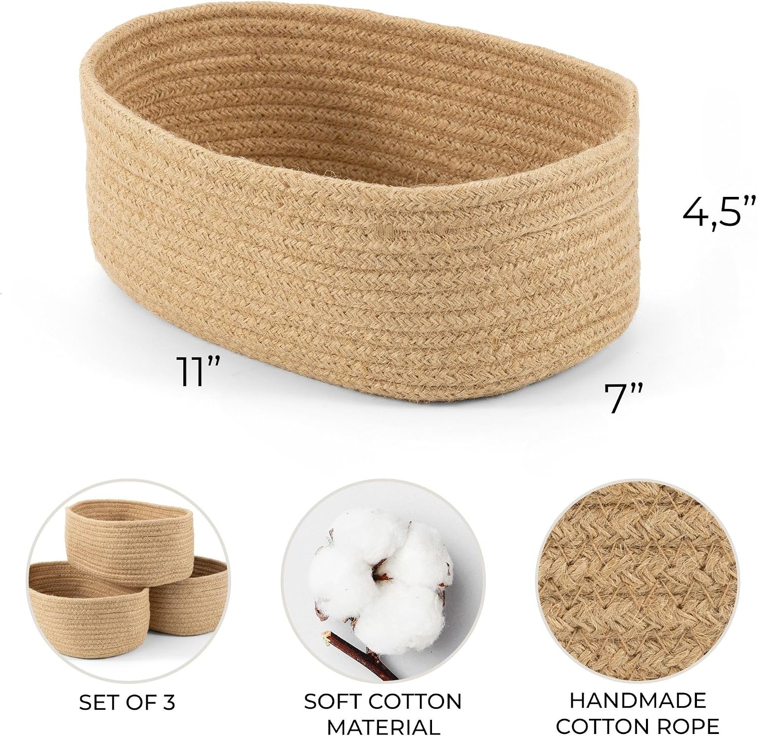 Beautiful Storage Basket Set of 3 - Sturdy Jute Rope Baskets for Shelves Are Perfect for Organizing Your Home - Quality Storage Bins Easily Fit With Any Nursery or Bedroom Decor - Image 6