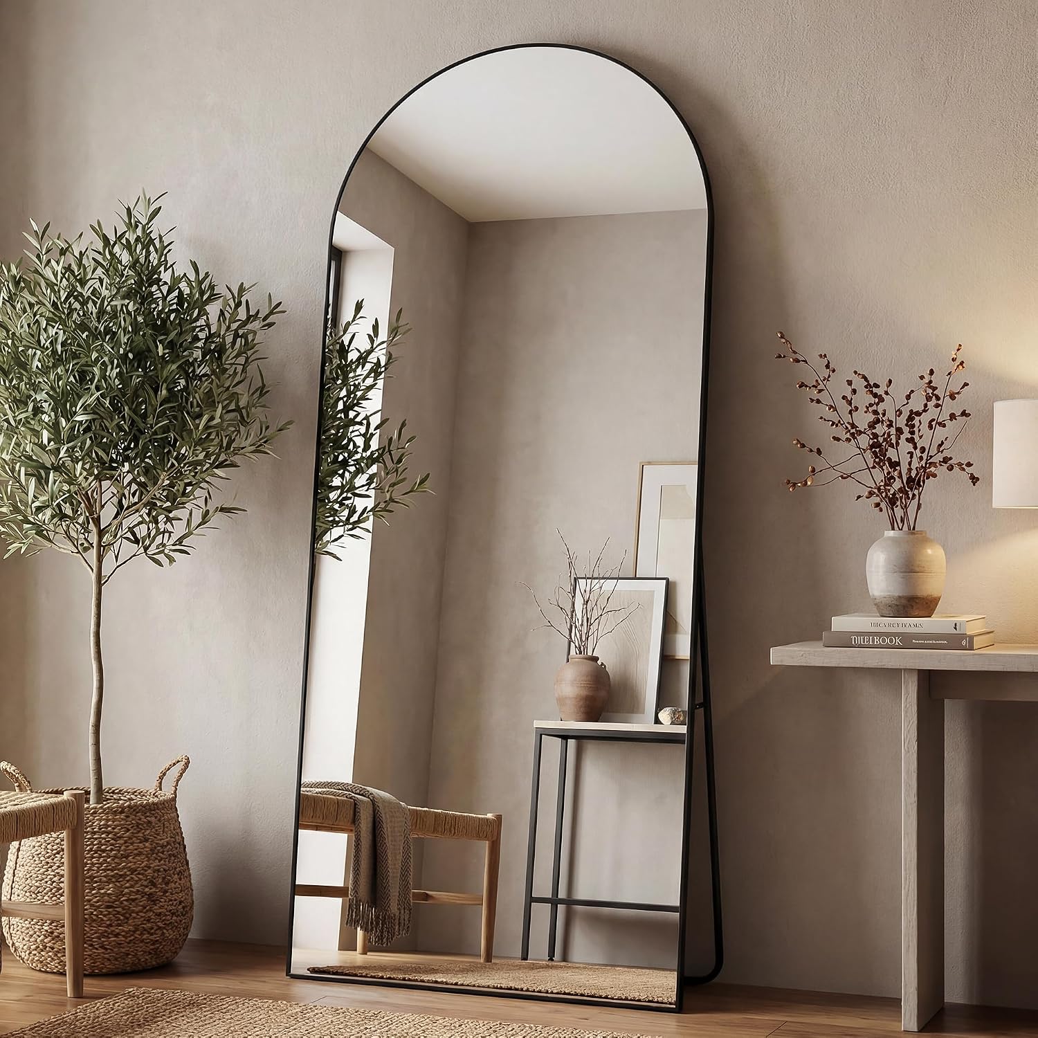 Antok 71" x32” Arched Full Length Floor Mirror, Black Aluminum Frame, Free Standing/Wall Mount/Leaning for Bedroom, Living Room, Dressing Room - Image 2