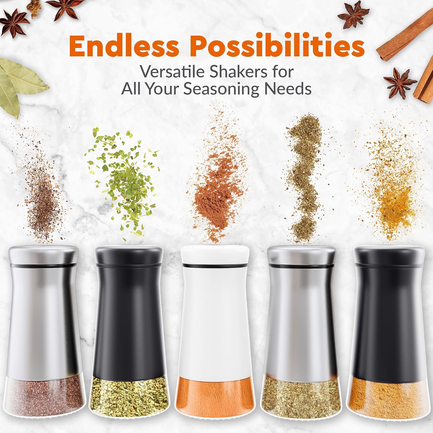 HOME EC Original Salt and Pepper Shakers Set with Adjustable Pour Holes - Black and White Salt Shaker and Pepper Shaker - Farmhouse Spice dispenser for salts, Ground peppercorn and spices - Image 4