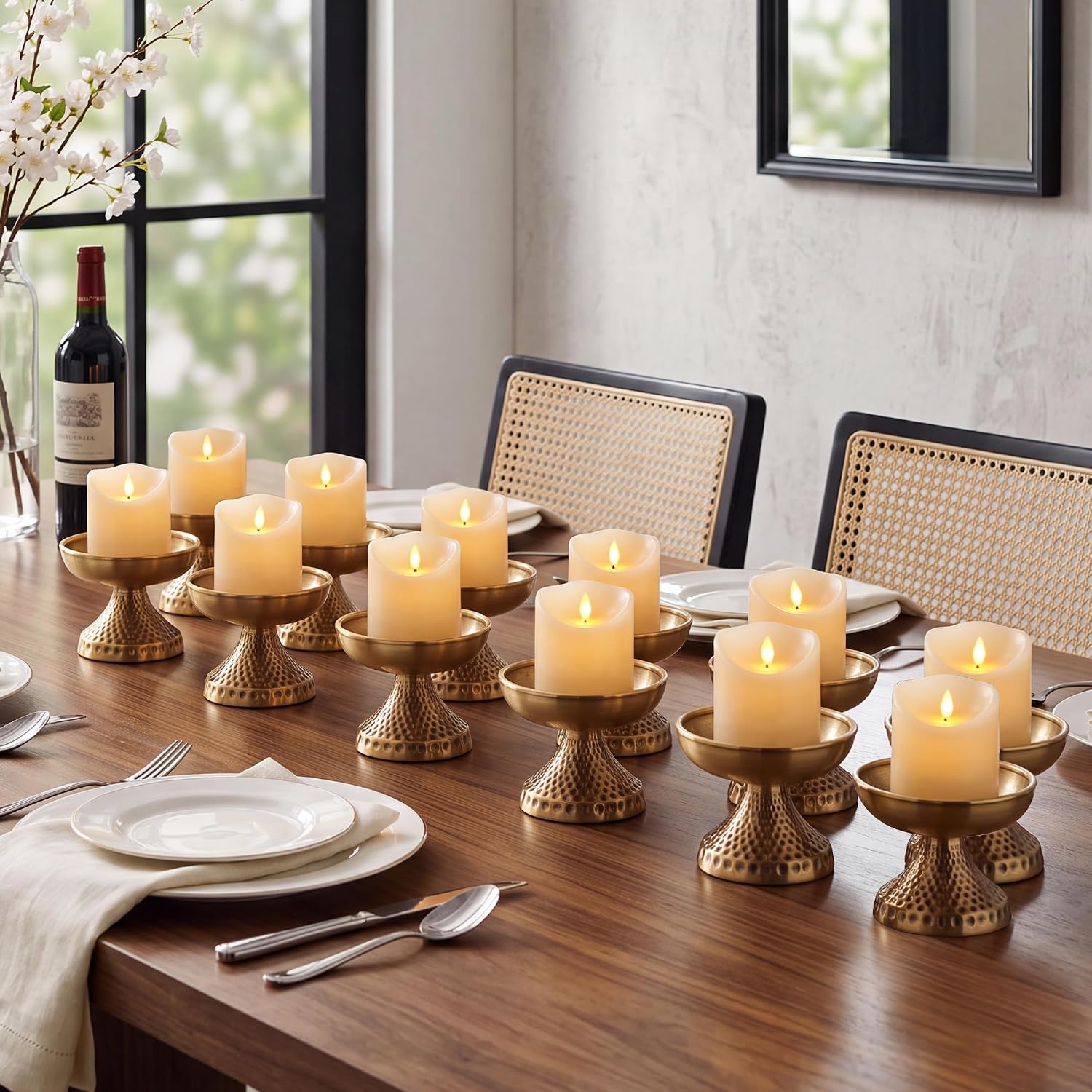 Set of 4 Gold Pillar Candle Holder, 3.5'' Decorative Antique Metal Candle Holders Vintage Centerpiece Dishes Pedestal Bowls for Wedding, Home, Dining Table, Fireplace Mantel, Shelf Decor - Image 7