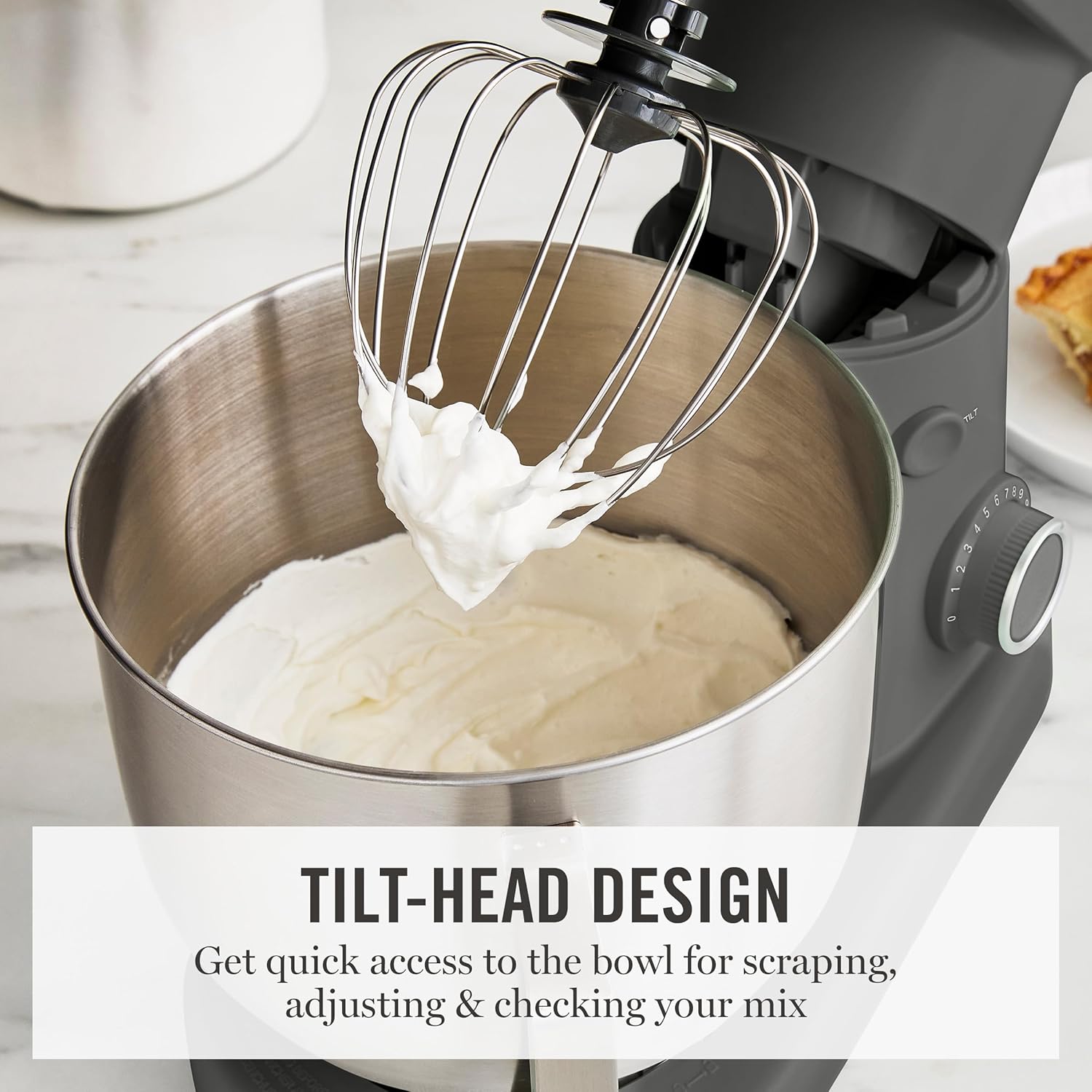 Martha Stewart 5.3Qt Stand Mixer, 12-Speed Tilt-Head Electric Kitchen Mixer with Stainless Steel Bowl, Dough Hook, Whisk & Beater, Splash Guard, Ideal for Baking Bread, Cake & Whipping, Caviar Gray - Image 4