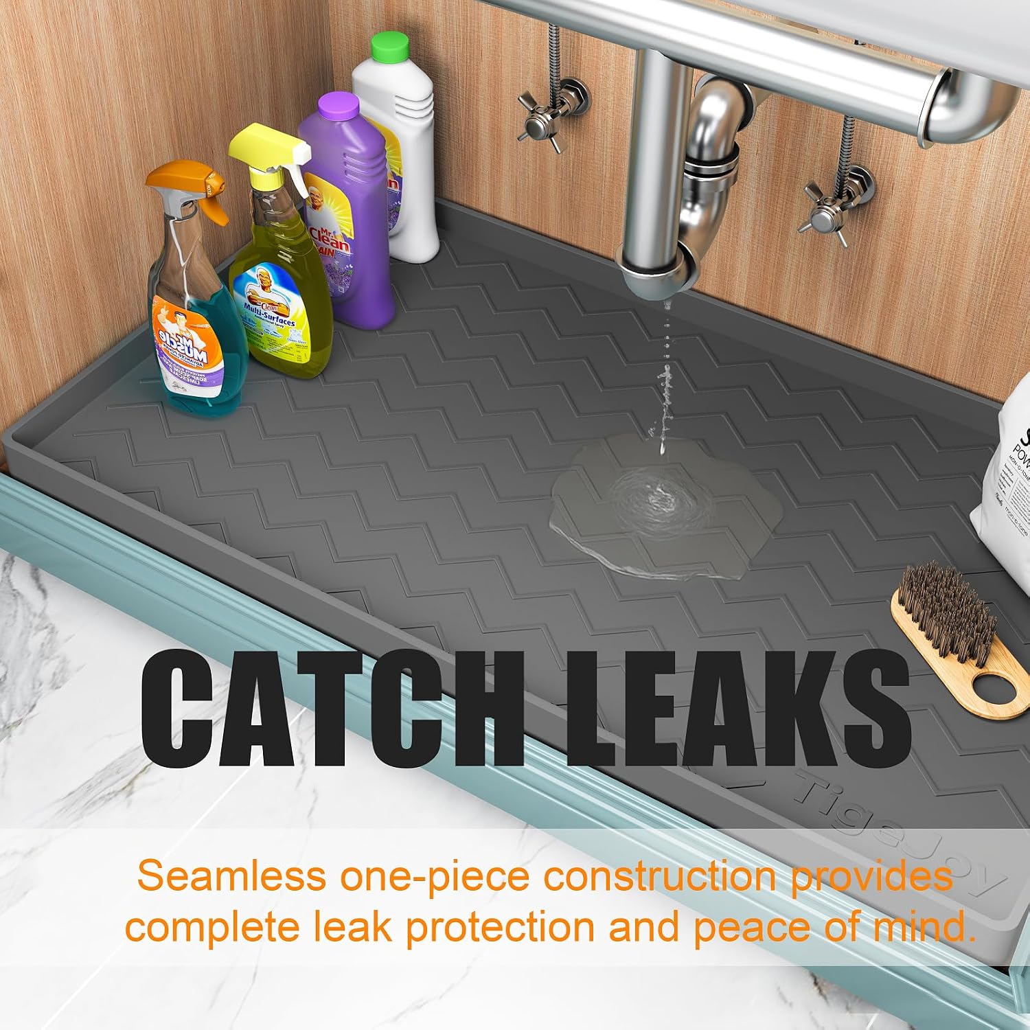 TigeJoy Waterproof Under Sink Mat 22" x 19", Shelf Liner Protector in Kitchen and Bathroom, Silicone Cabinet Liners for Organizers and Storage, Fit as Drawer Mats or Drip Tray - Image 4
