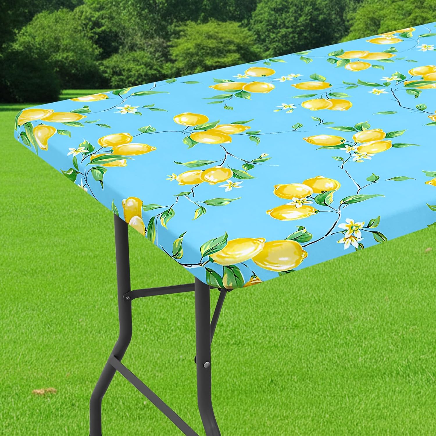 Smiry Spandex Fitted Tablecloth for 6 Foot Rectangle Tables, Washable Picnic Table Cover with Elastic, Stretch Reusable Table Cloth for Outdoor, Camping, Dining & Kitchen (Lemon, 30"x72")
