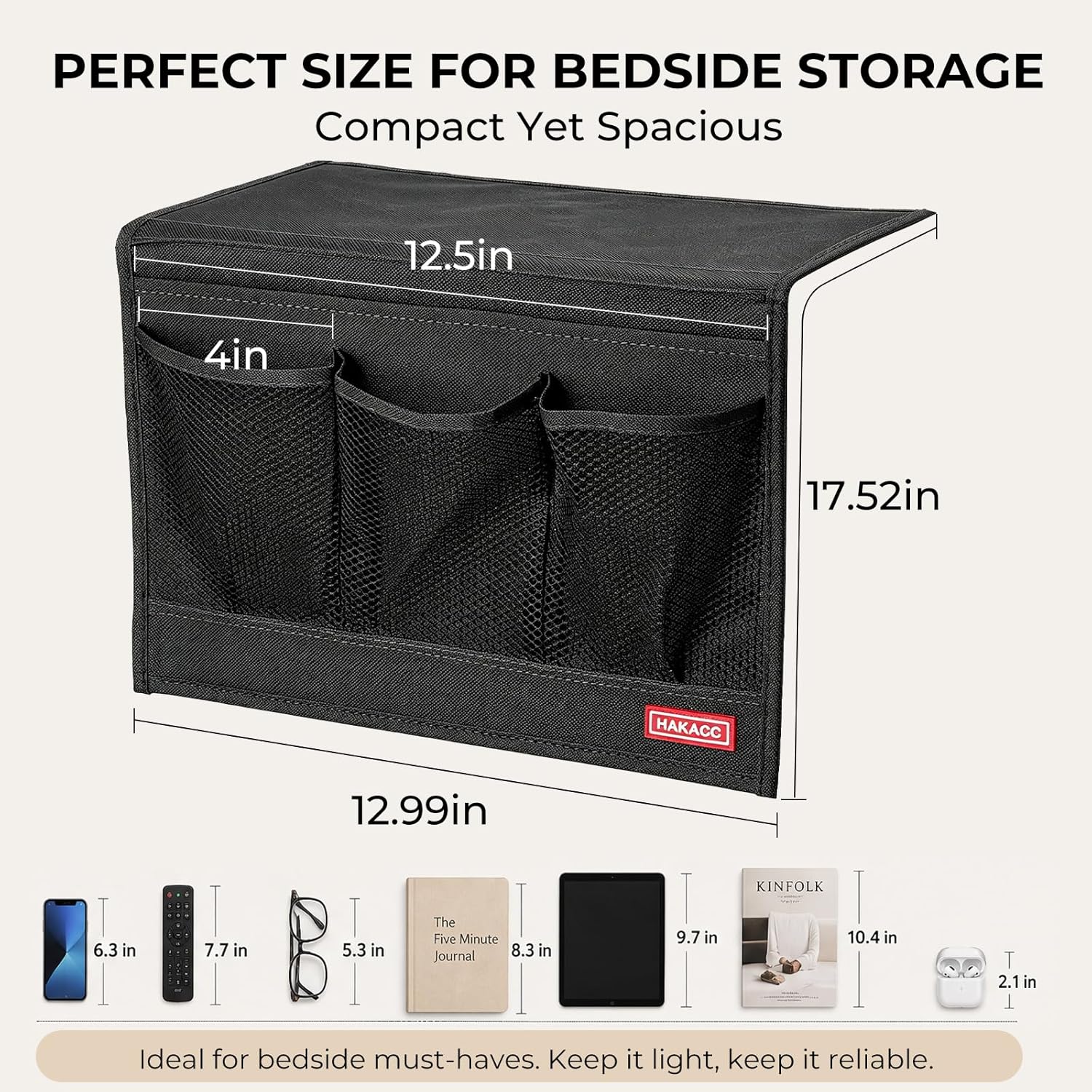 HAKACC Bedside Caddy, Remote Holder for Bed, Storage Organizer with Pockets for Bed, Sofa, Phones, Magazines, Tablets and Accessories, Black - Image 6