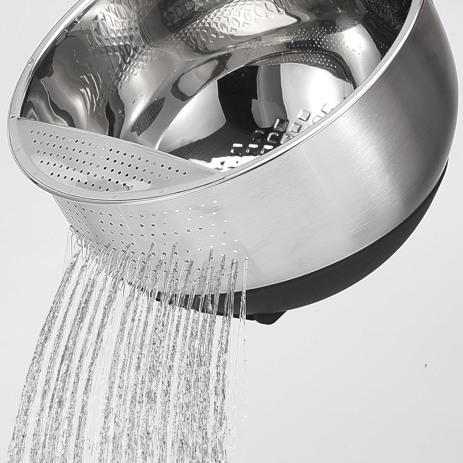 Rice Washer Strainer Bowl Quinoa Washing Bowl Stainless Steel Colander Versatile Side Drainers for Cleaning Rinsing Fruits, Vegetables, and Beans - Tilting Non-slip Silicone Bottom - Image 2