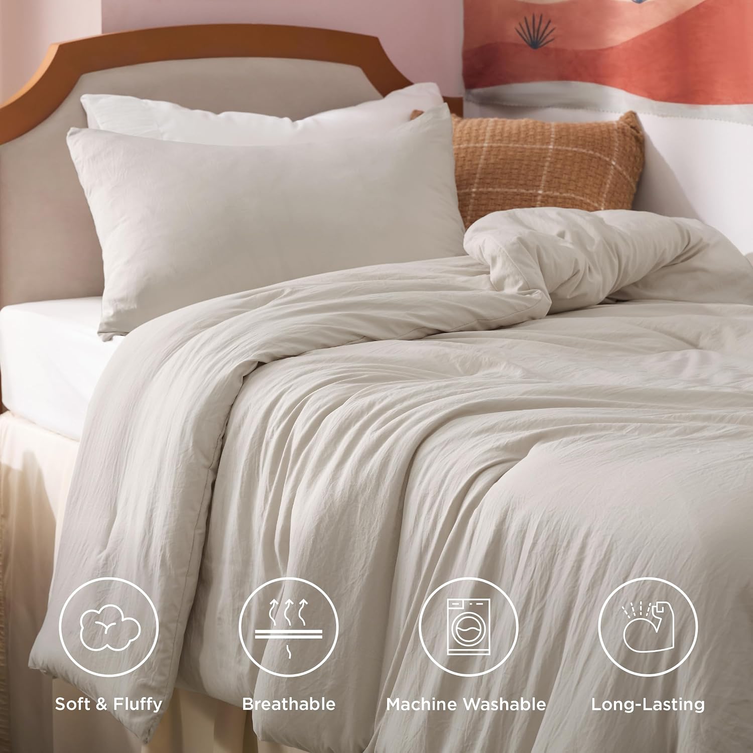 Bedsure Twin/Twin XL Comforter Set, Beige Soft Prewashed Bedding for All Seasons, 2 Pieces GentleSoft™ Bed Set, 1 Lightweight Comforter (68"x88") and 1 Pillowcase (20"x26") - Image 4
