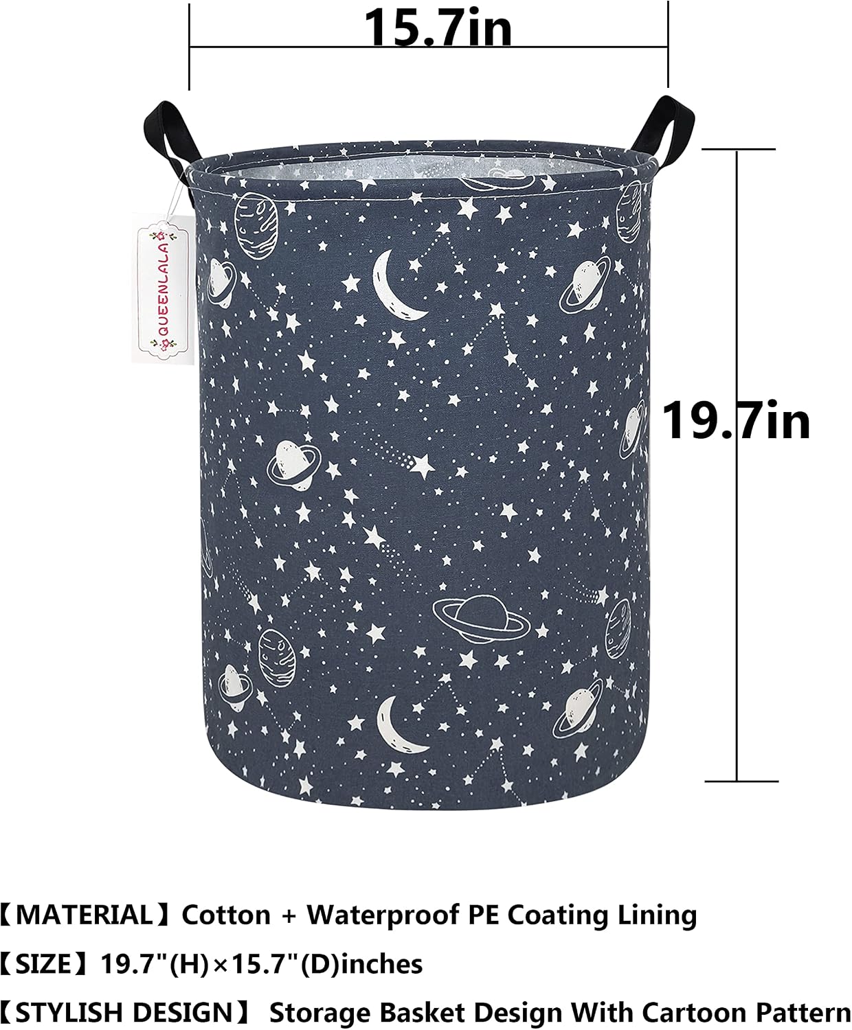 QUEENLALA Large Storage Basket,Laundry Hamper/Bathroom/Home Decor/Collapsible Round Storage Bin,Boys and Girls Hamper/Boxes/Clothing(Round-blue-starry sky) - Image 2