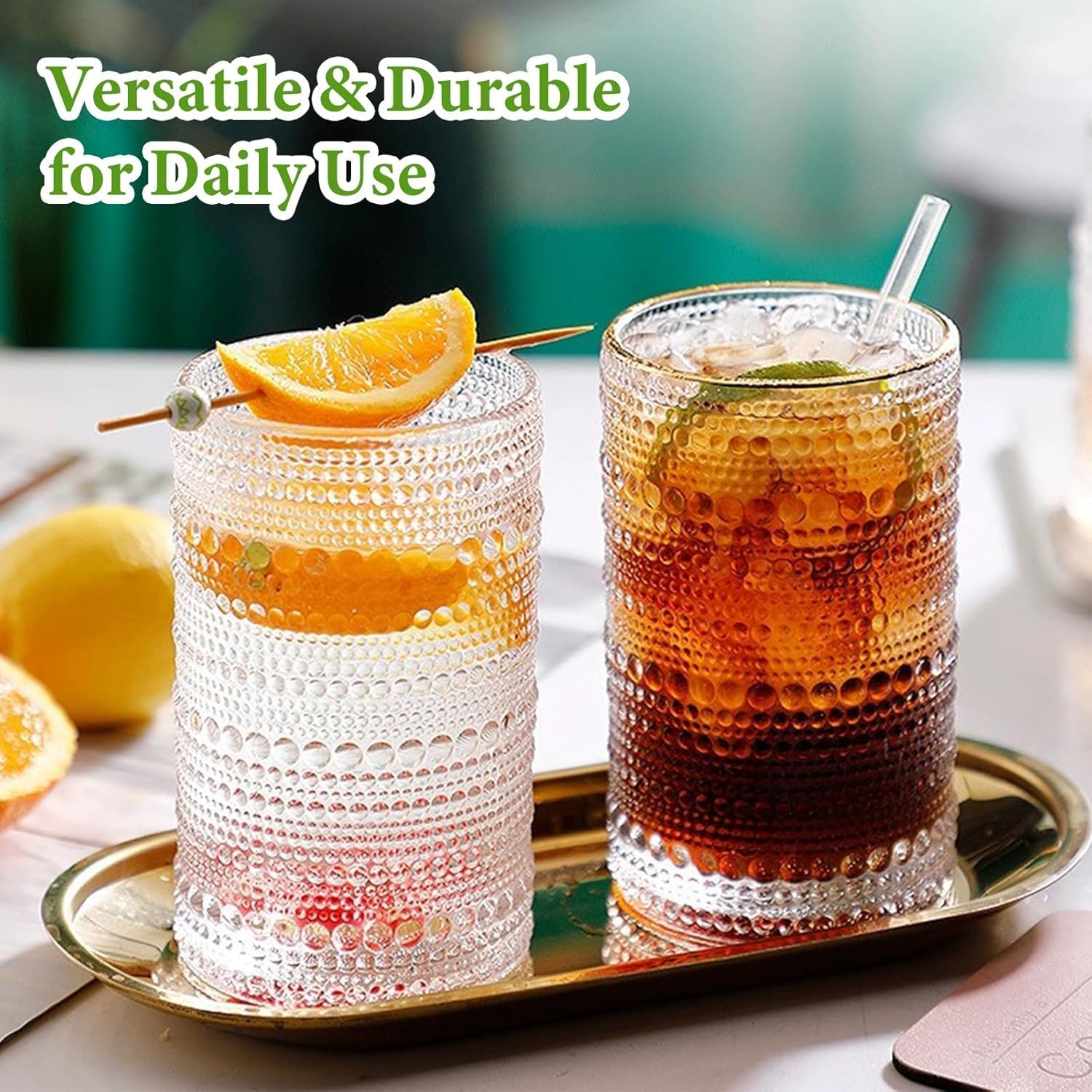 Hlukana Vintage Hobnail Drinking Glasses Set of 8, 12 oz Highball Glasses & 10 oz Cocktail Glasses Set, Kitchen Water Glasses Cup, Bar Tumbler Glassware Set for Beer, Juice, Cocktail, Whiskey, Milk - Image 6