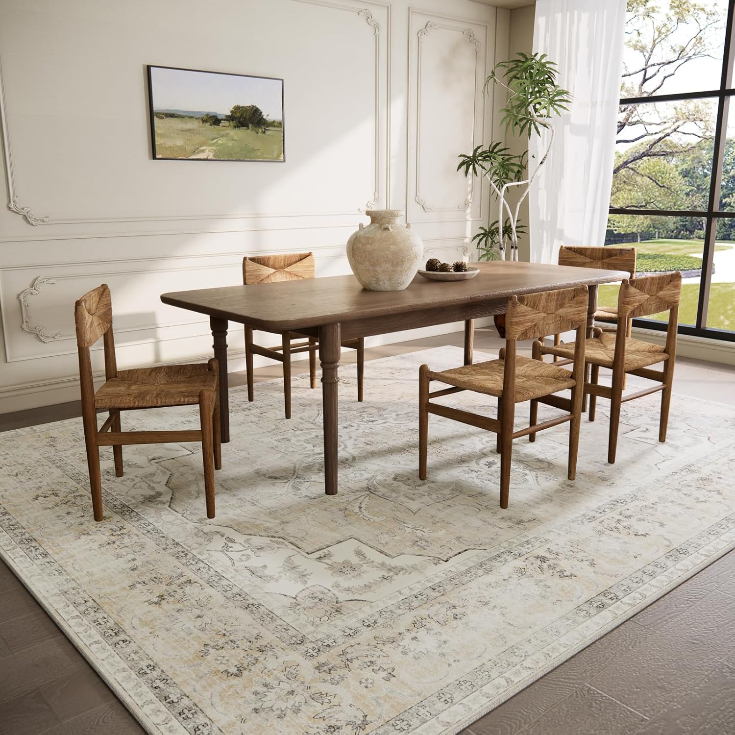 8x10 Area Rugs for Living Room: Washable Rug Non Slip Low Pile Soft Faux Wool Non Shedding Vintage Boho Large Carpet Rugs for Bedroom Dining Room Kitchen Nursery Under Table Home Office Farmhouse - Image 3