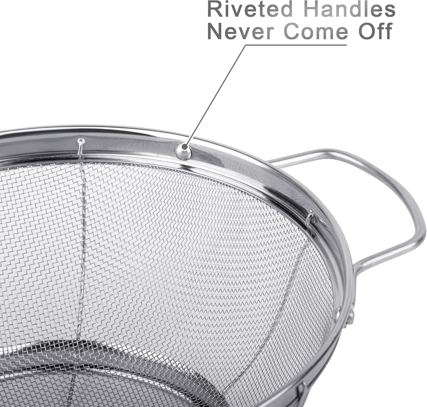 3 Pack 18/8 Stainless Steel Colander Sieves(5-Quart, 4-Quart and 3-Quart), Mesh Strainer Net Baskets with Handles & Resting Base for Strain, Drain, Rinse or Steam - Image 3