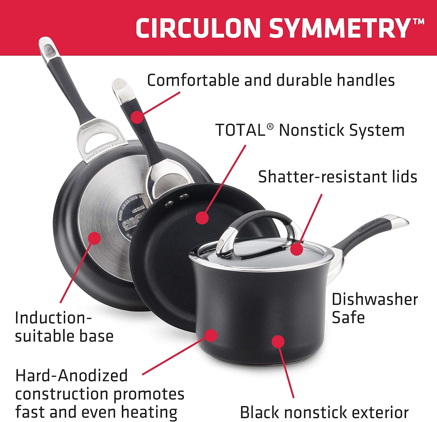Circulon Symmetry Hard-Anodized Nonstick Induction Casserole Pan with Lid, 5.5-Quart, Black - Image 5