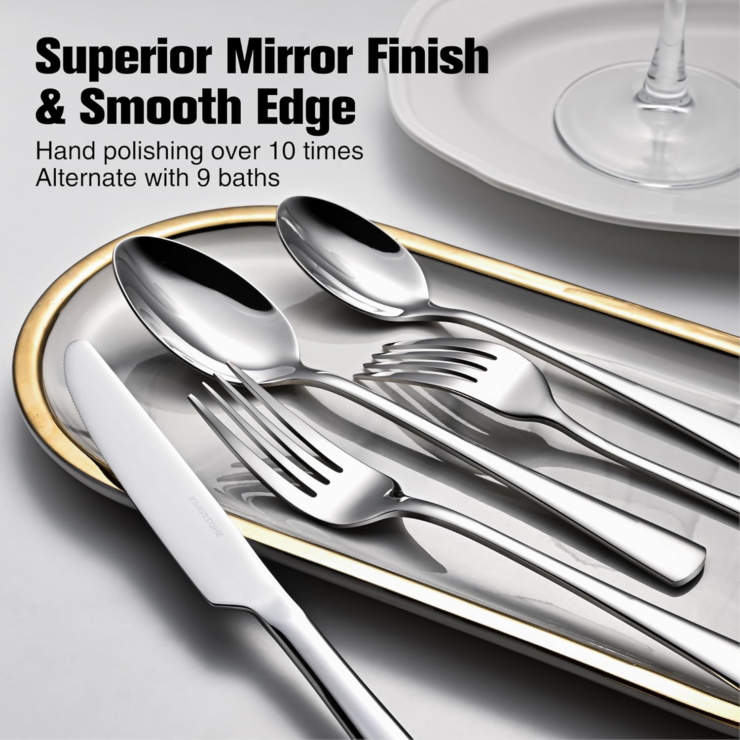KINGSTONE 18/10 Stainless Steel Flatware, 20-Piece Forged Silverware Set for 4, Mirror Polished Cutlery Set Dishwaher Safe for Home, Restaurant, Wedding, Party - Image 4