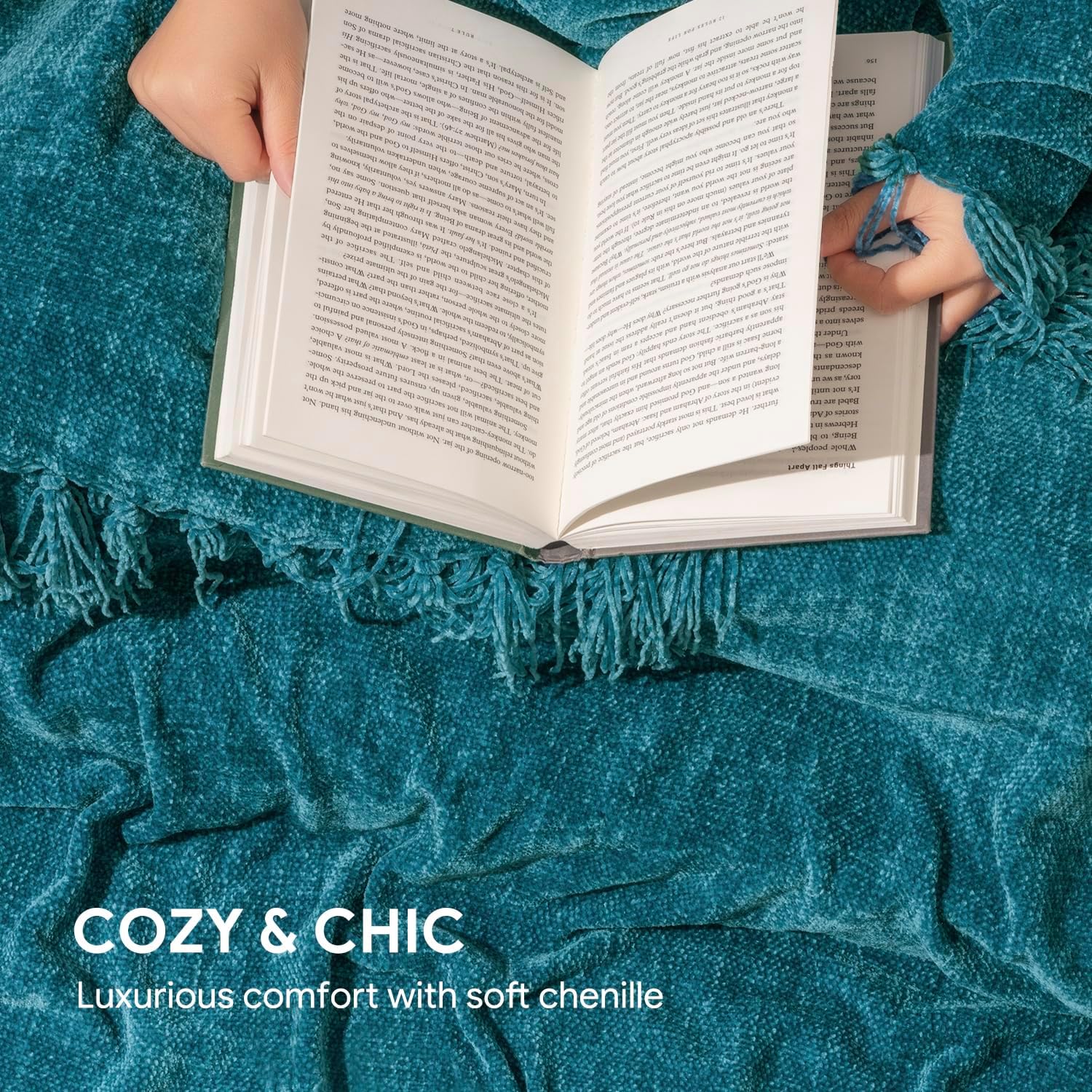 RECYCO Throw Blanket Soft Cozy Chenille Throw Blanket with Fringe Tassel for Couch Sofa Chair Bed Living Room (Teal, 50'' x 60'') - Image 3