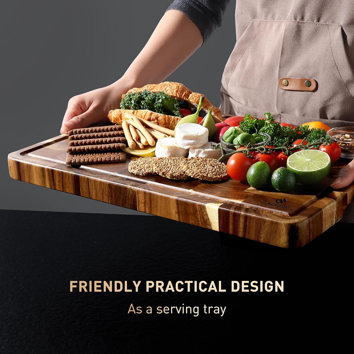 End Grain Cutting Board for Kitchen with Non-slip Feet, Acacia Wood Heavy Duty Checkered Cutting Board Upgraded Chopping Board with Juice Groove & Handle Large Wooden Butcher Block with Gift Box - Image 7