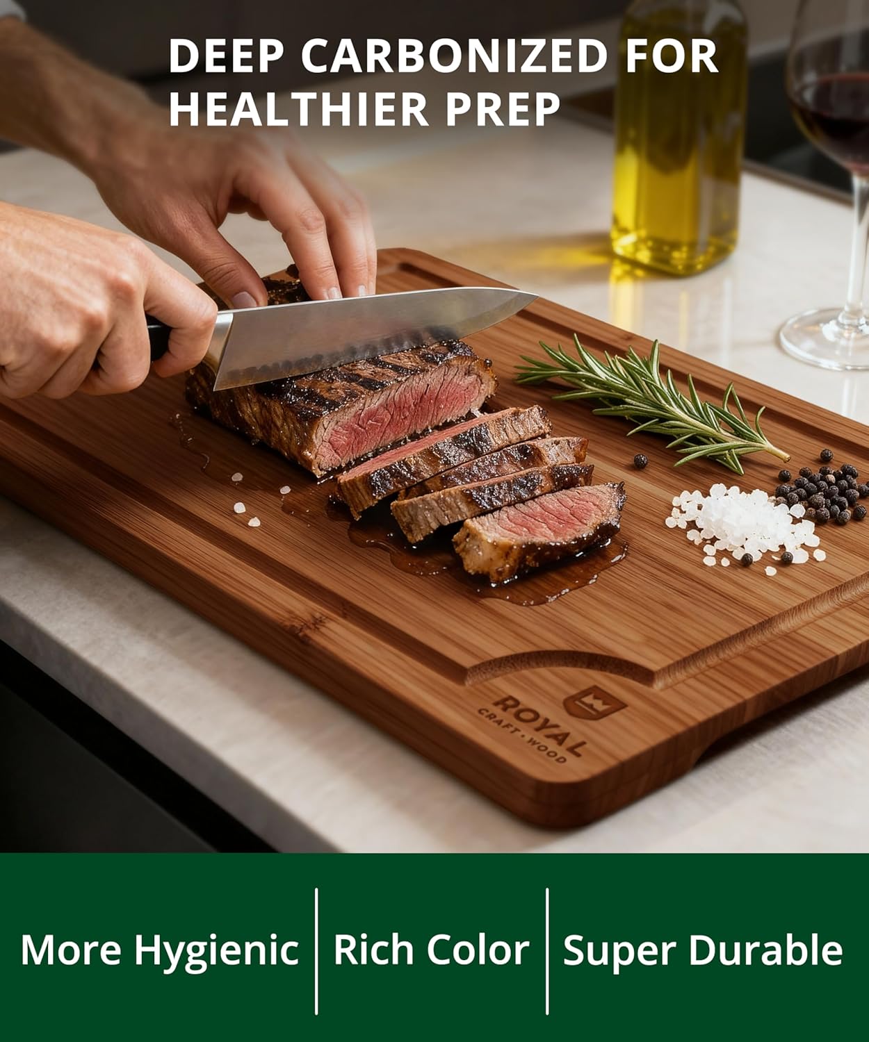 ROYAL CRAFT WOOD Wooden Cutting Boards for Kitchen Meal Prep & Serving - Non Toxic Bamboo Wood Cutting Board Set with Deep Juice Groove Side Handles - Charcuterie & Chopping Butcher Block for Meat - Image 6