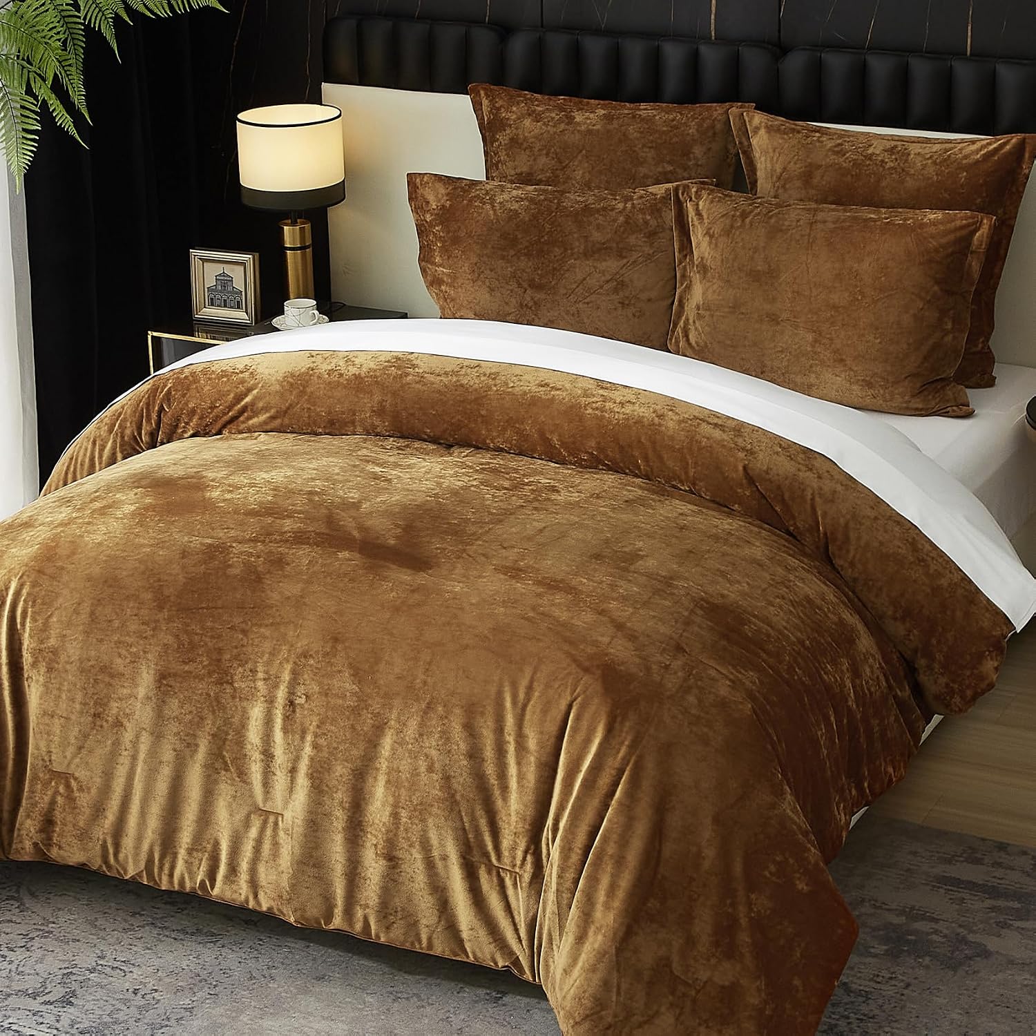Ivellow Crushed Velvet Comforter Set Queen Lightweight Comforter 5pcs Ultra Soft Breathable Bedding Set Luxury Cozy Flannel Comforter Queen Size (1 Comforter,2 Pillow Shams, 2 Euro Shams) - Image 2