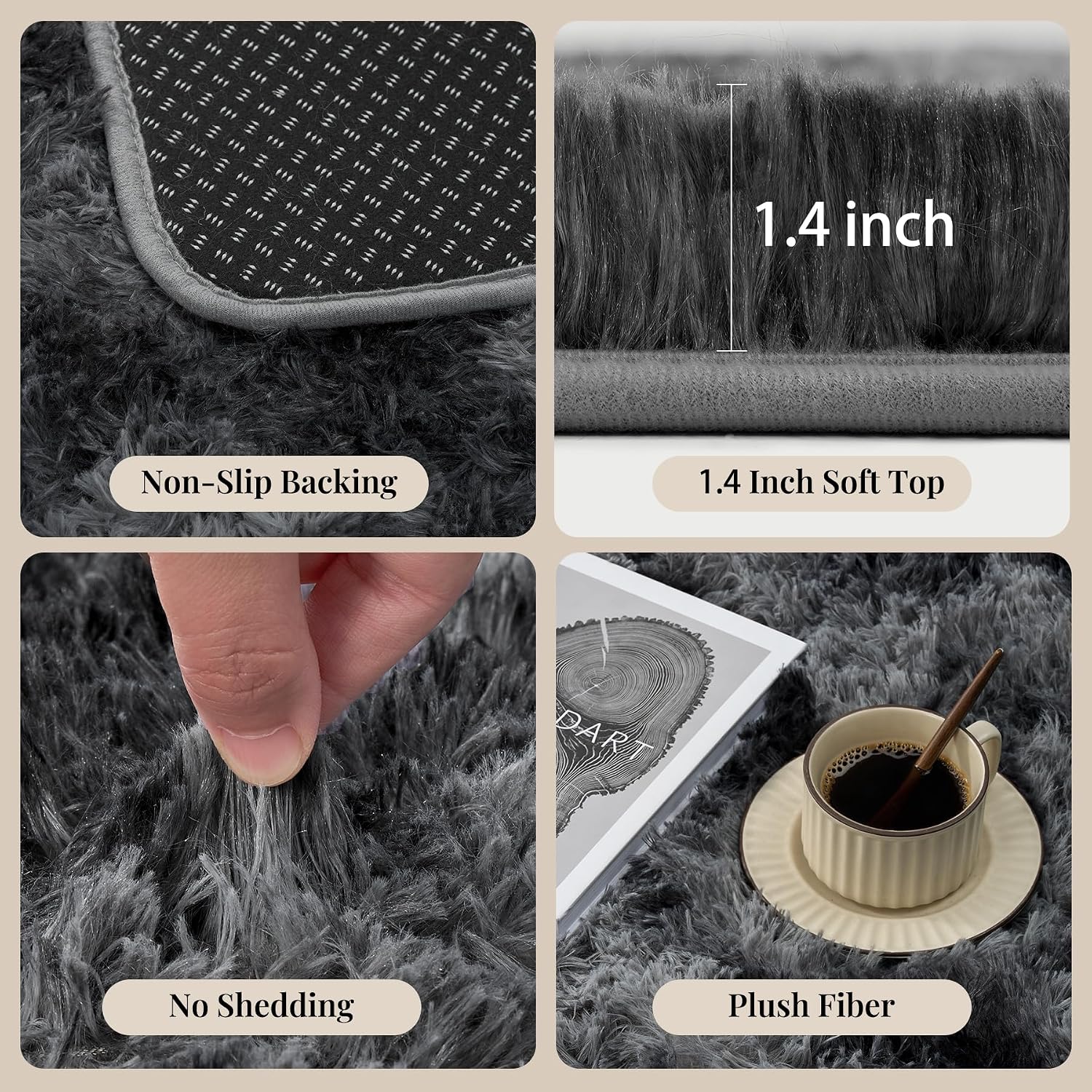 8x10 Area Rugs for Living Room Bedroom: Black Grey Soft Fluffy Shag Upgrade Non-Slip High Pile Carpet Large Fuzzy Plush Indoor Floor Decor Shaggy Rug for Kid Boys Girls Playroom Nursery Modern Home - Image 6