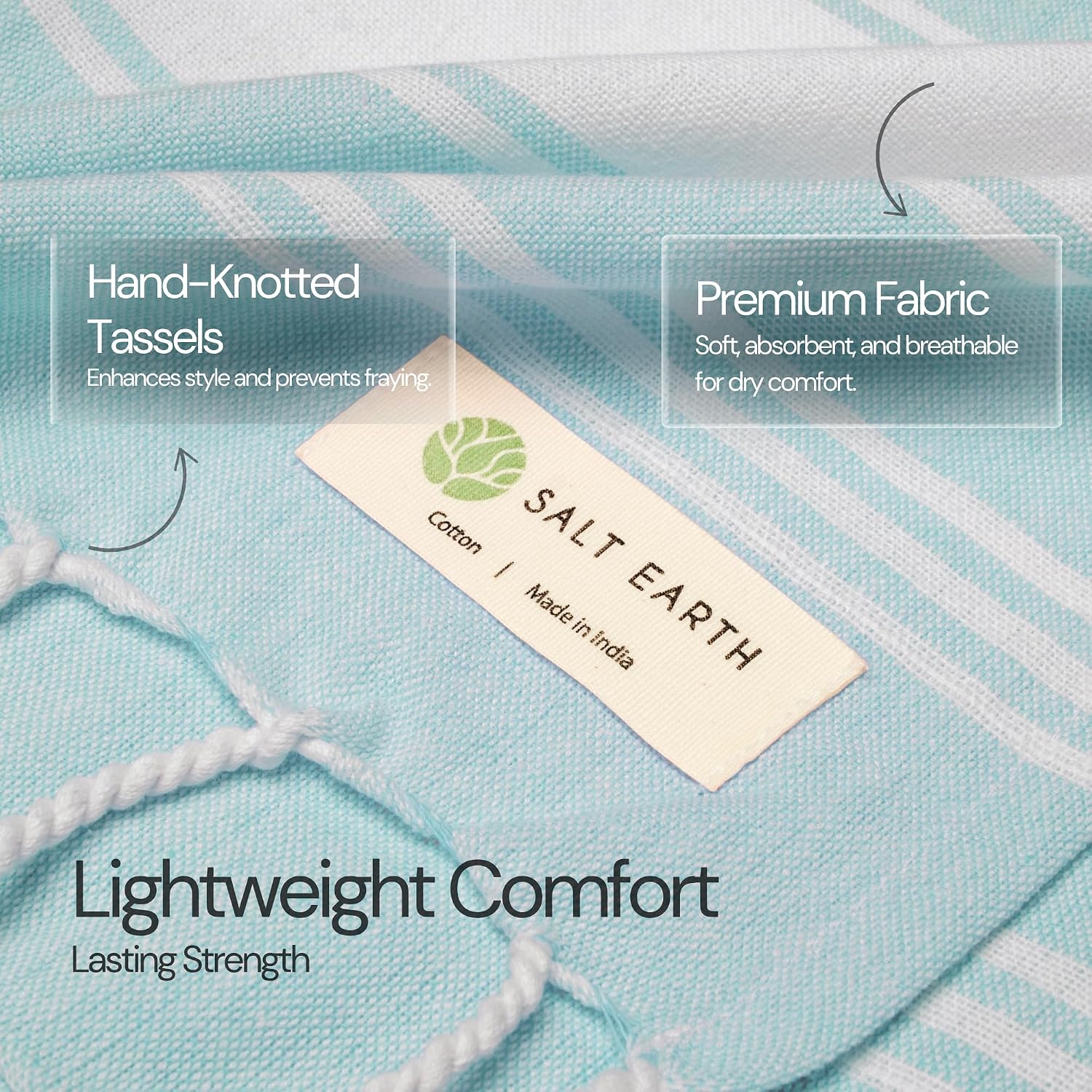 Salt Earth Cotton Turkish Beach Towel (Set of 4, 36"x72") - Soft, Quick Dry, Sand Resistant, Absorbent Towels for Bathroom, Home, Travel, Pool, Spa, Bath, Swim - Beach Towels Oversized (Aqua) - Image 2