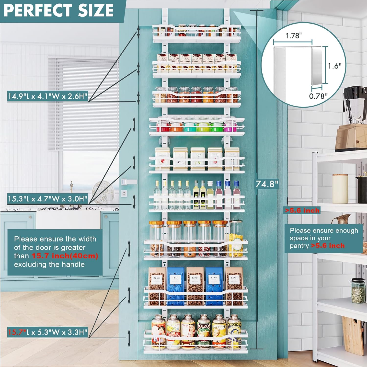 Eastherry Over The Door Pantry Organizer,9-Tier Over The Door Organizer with Adjustable Basket,Metal Hanging Pantry Organizers and Storage for Kitchen, Back of Door Seasoning Rack - Image 2